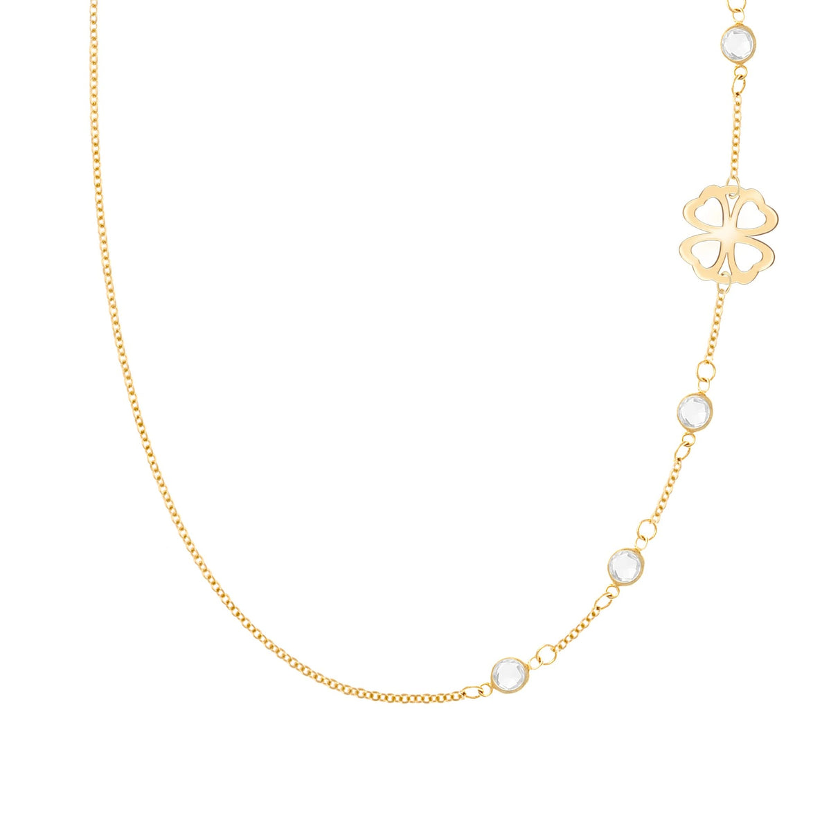 Clover & Petite 4 Birthstone Necklace in 14k Gold