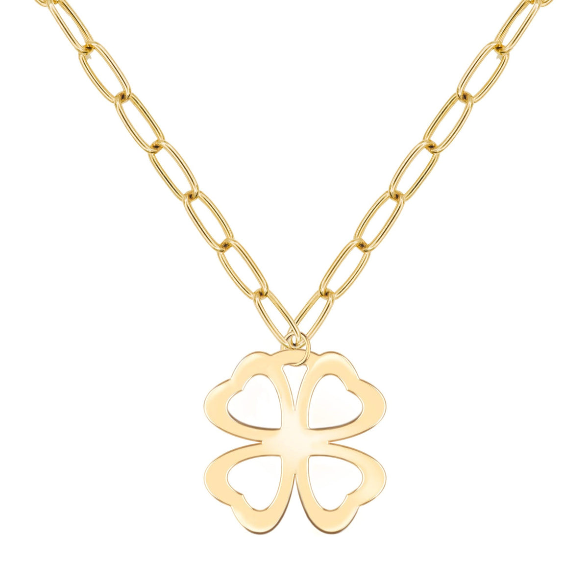 Large Flat Clover Pendant with ADELAIDE Chain in 14k Gold