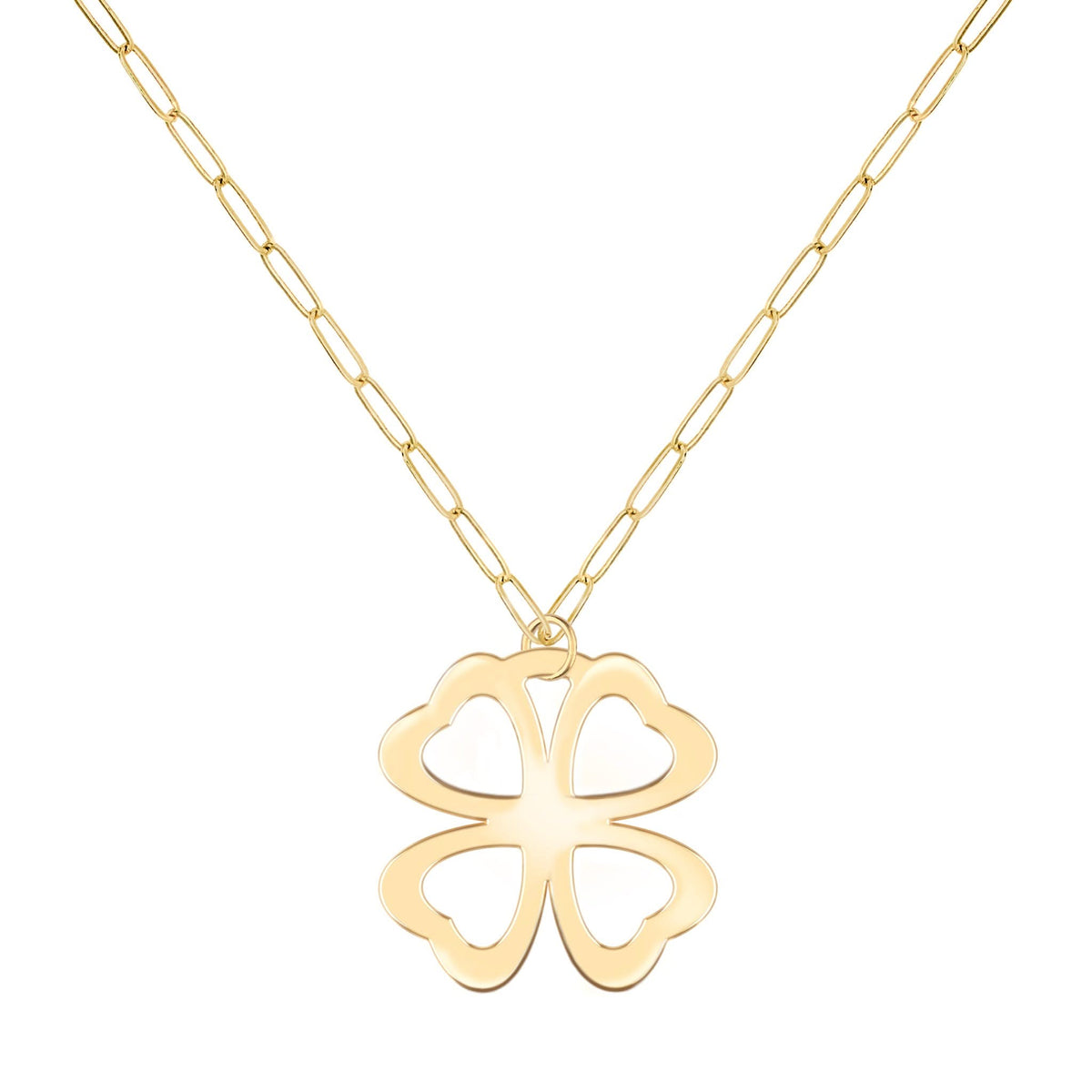 Large Flat Clover Pendant with Adelaide Mini Chain in 14k Gold