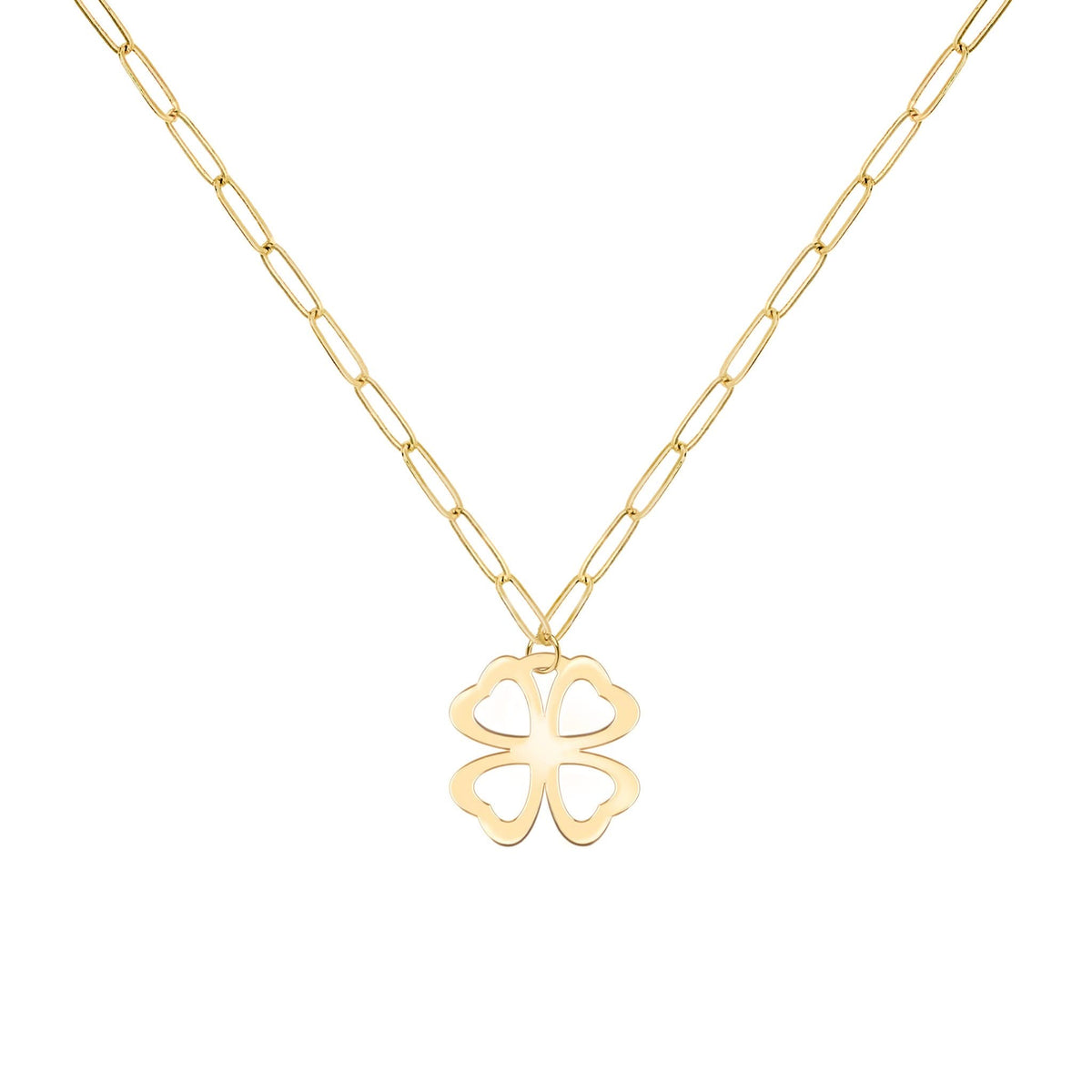 Flat Clover Pendant with Adelaide Mini Chain in 14k Gold