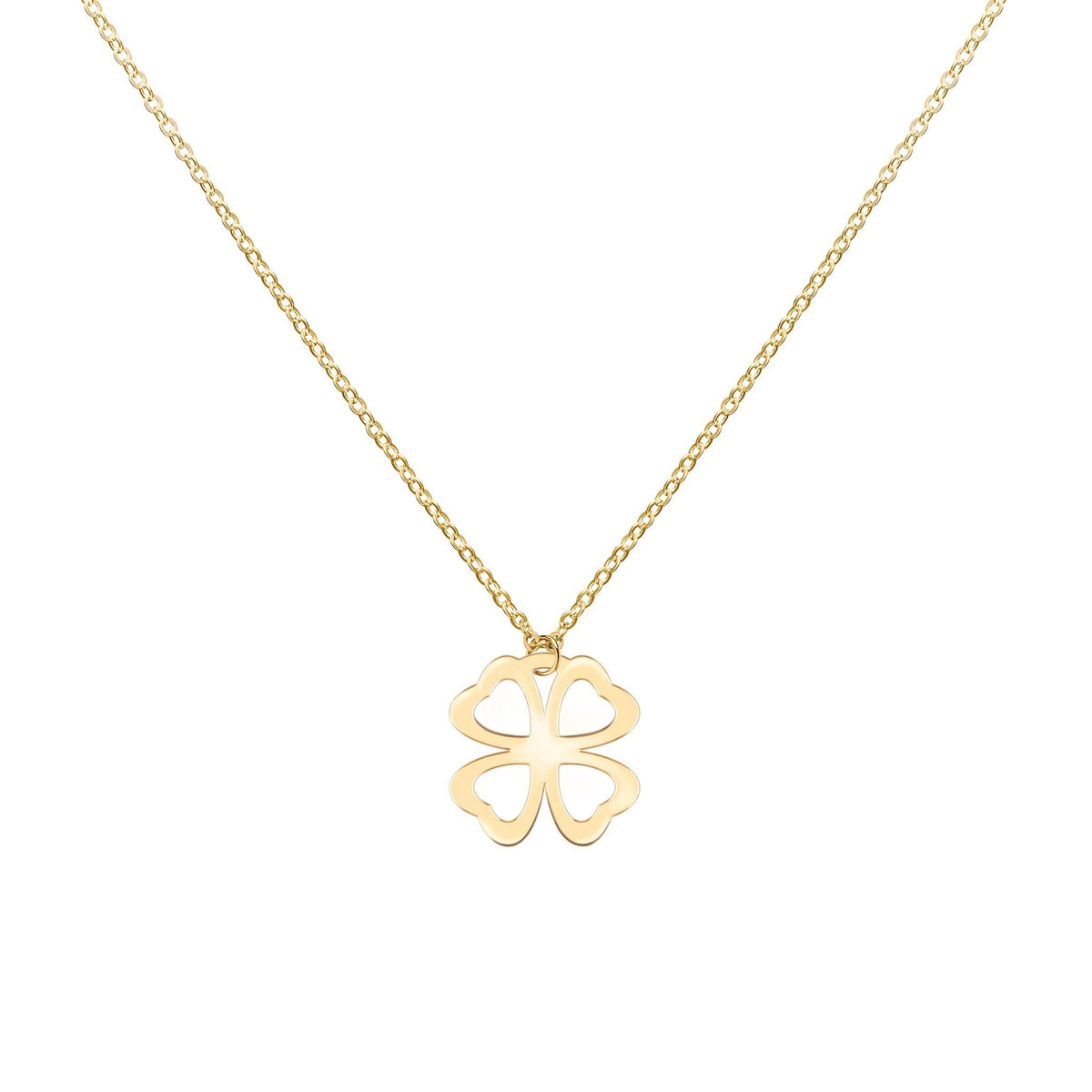 Flat Clover Pendant with Classic Chain in 14k Gold