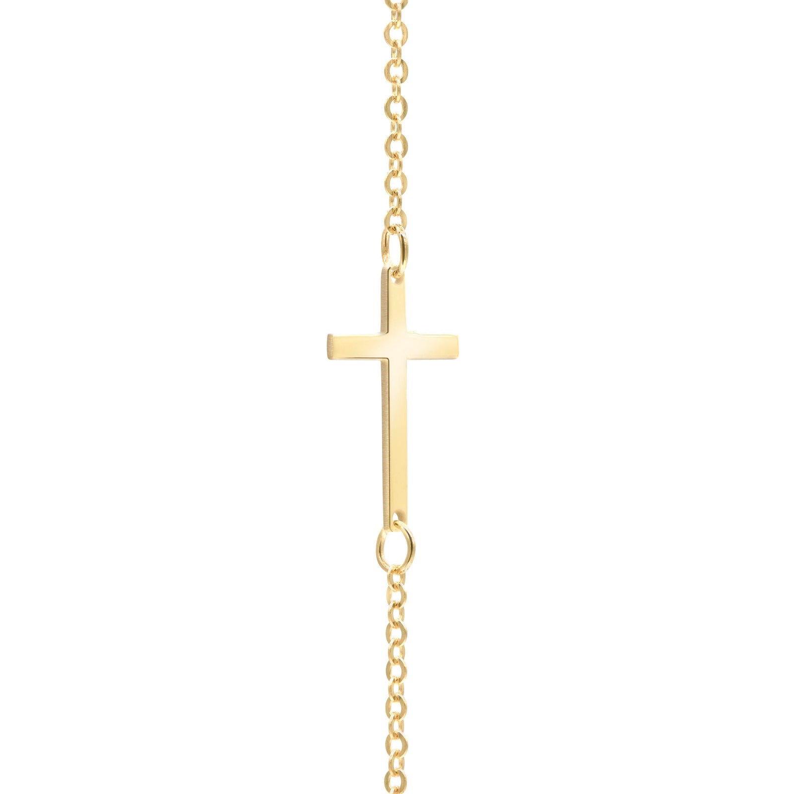 14k yellow gold Classic bracelet featuring a 1/2" cutout cross - angled view