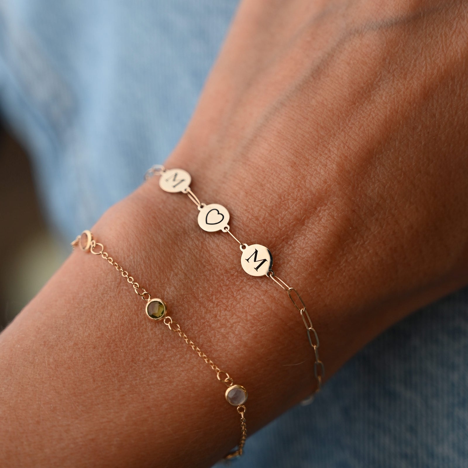 Mom Heart Bracelet on Adelaide Mini in 14k Gold