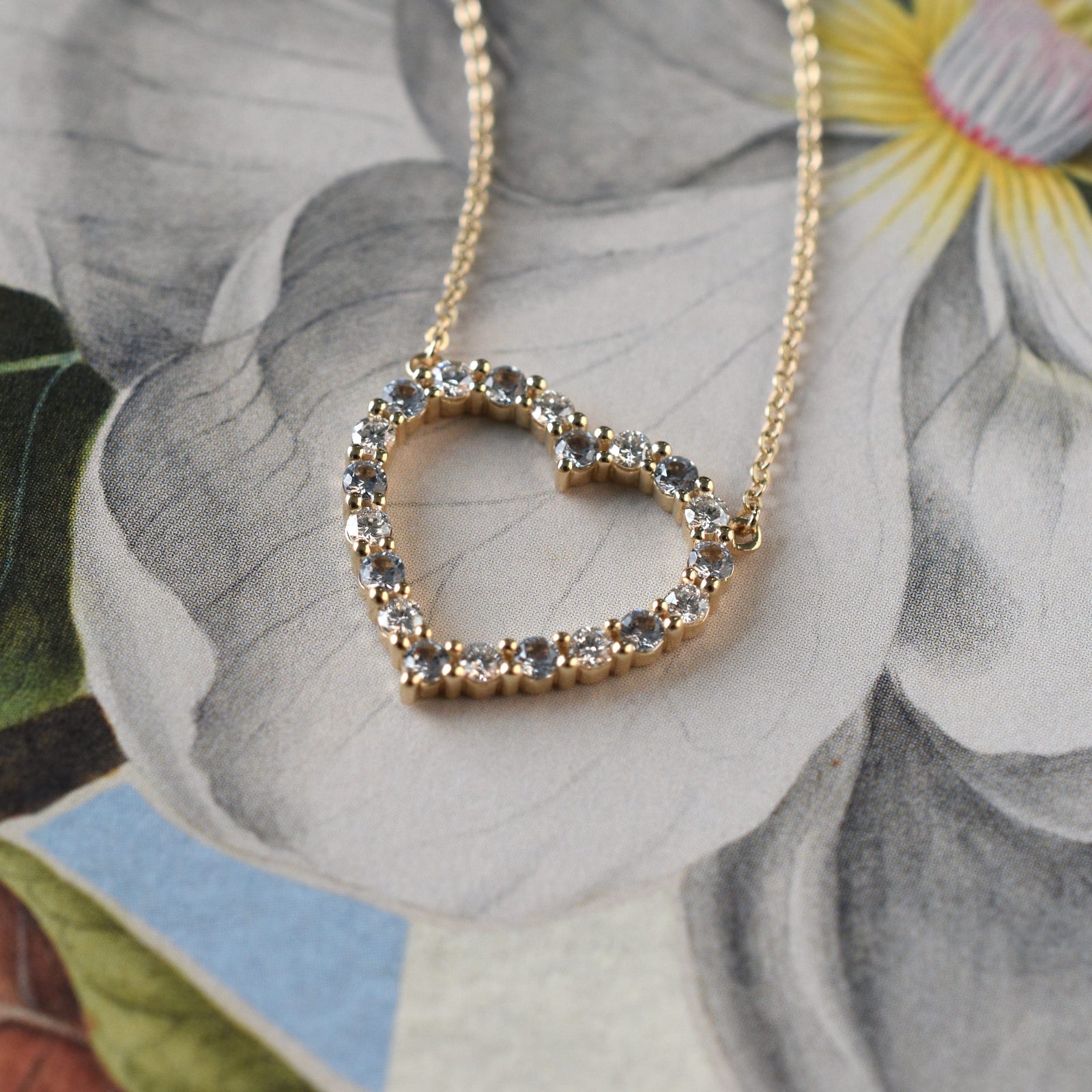 Rosecliff Heart Diamond & Aquamarine Necklace in 14k Gold (March)