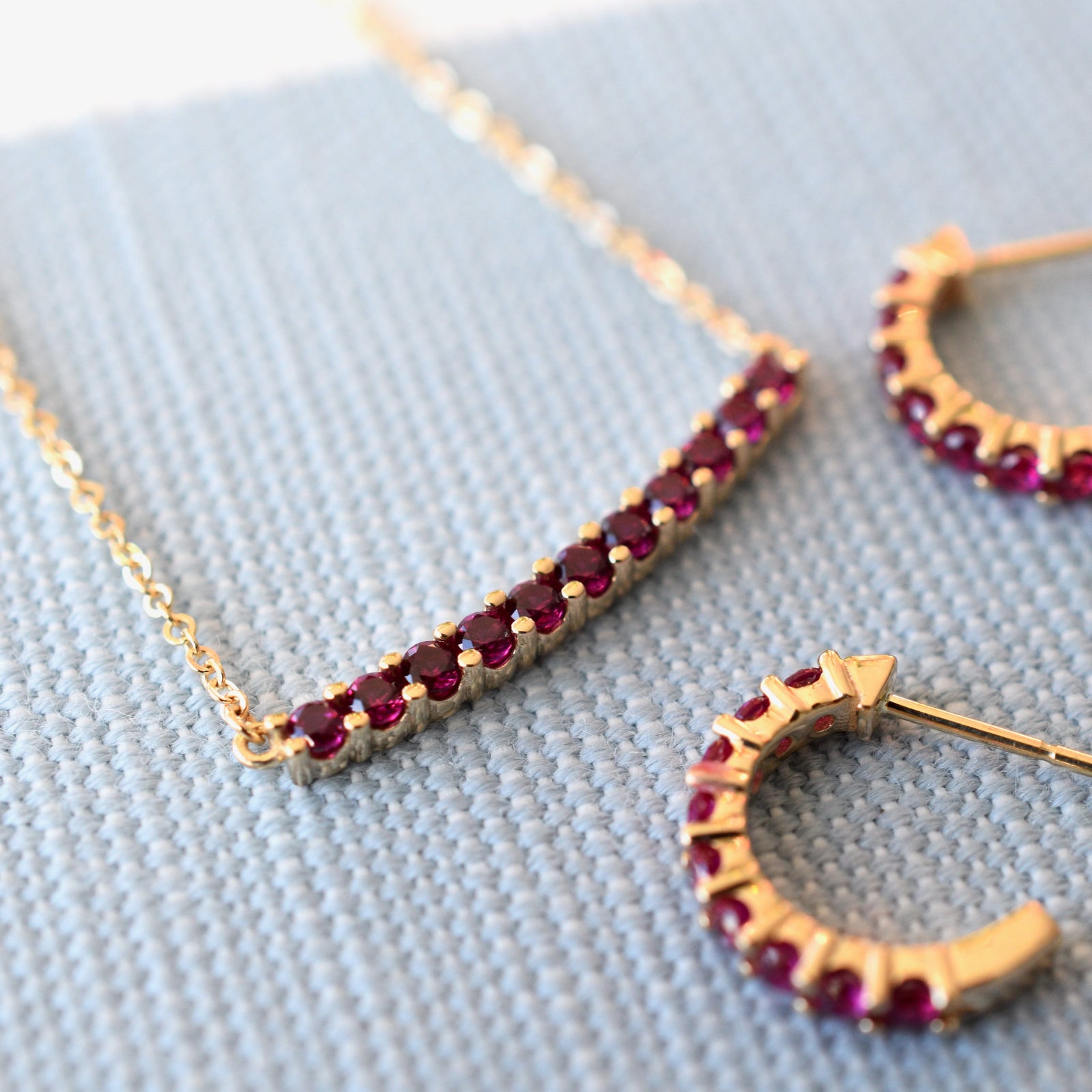 Rosecliff Ruby Bar Necklace in 14k Gold (July)