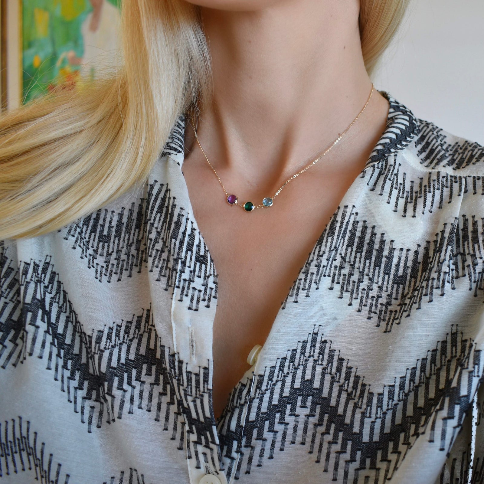 Grand 3 Connected Birthstone Necklace in 14k Gold