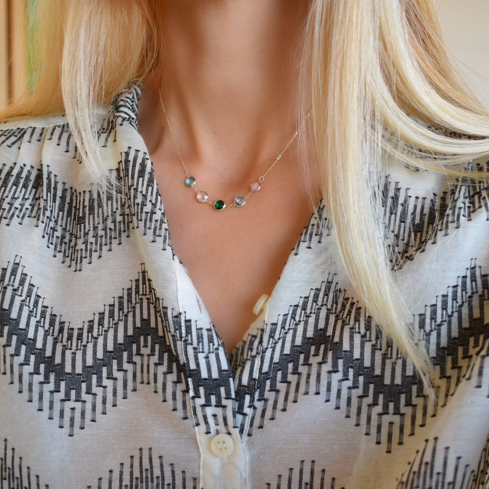 Grand 5 Connected Birthstone Necklace in 14k Gold