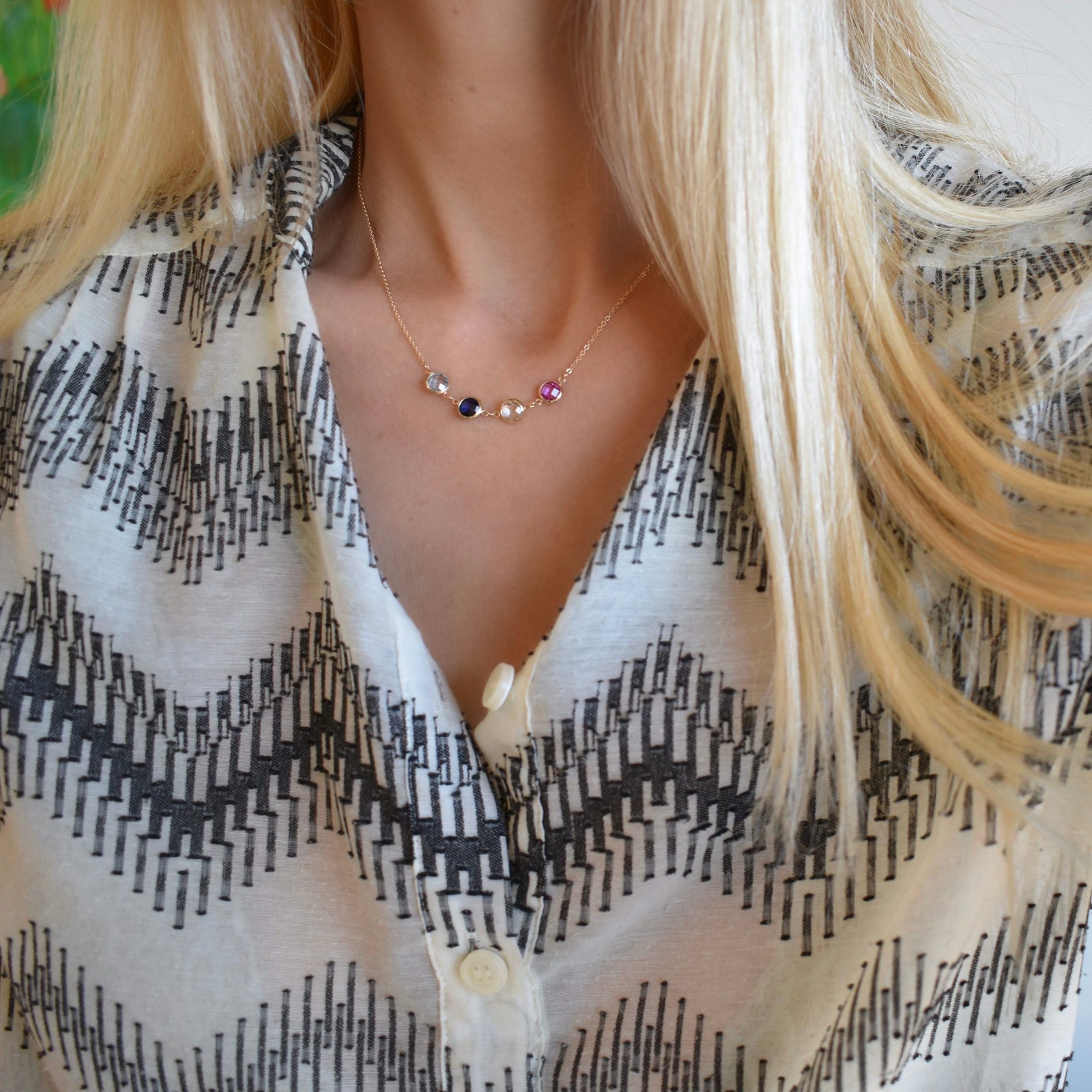 Grand 4 Connected Birthstone Necklace in 14k Gold