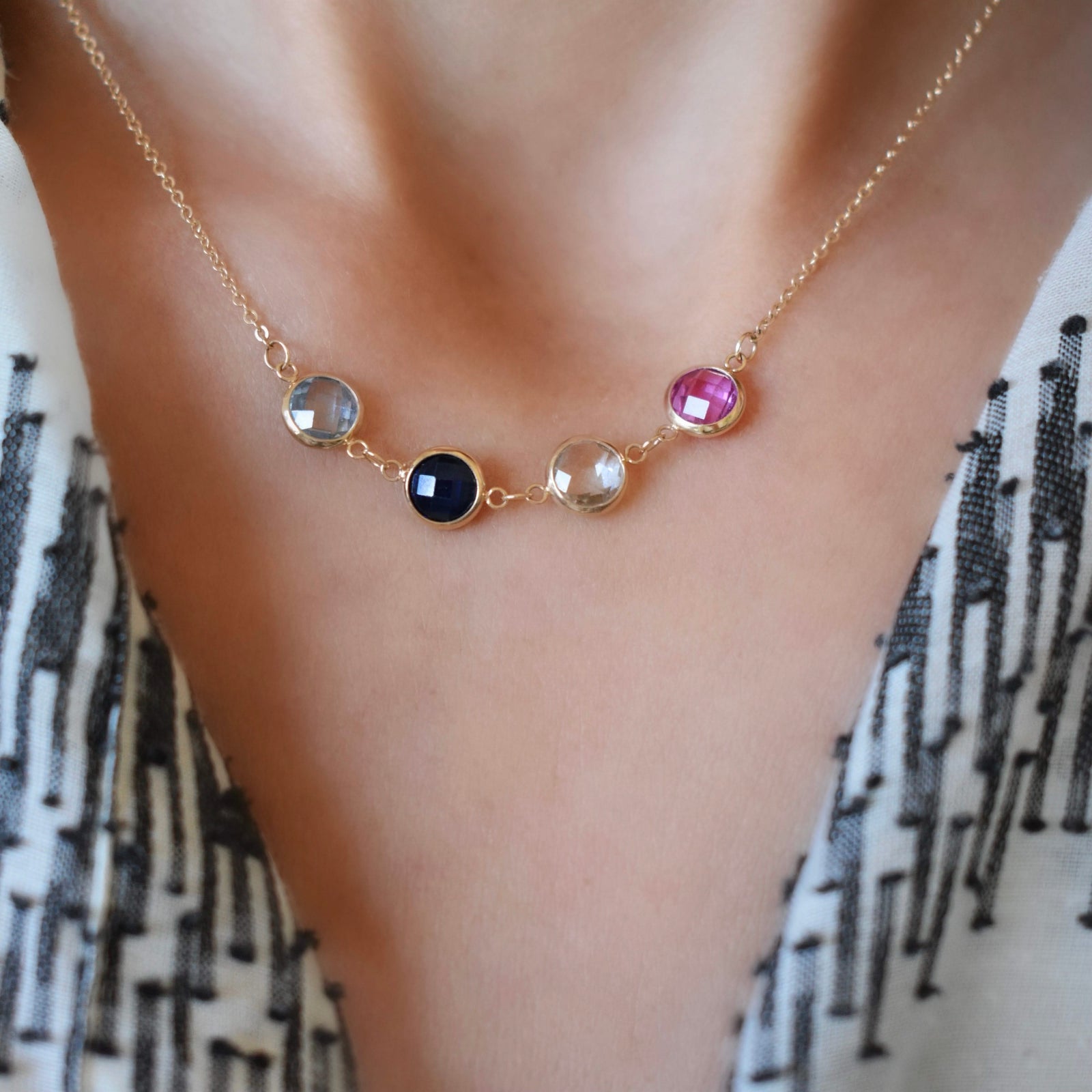 Grand 4 Connected Birthstone Necklace in 14k Gold