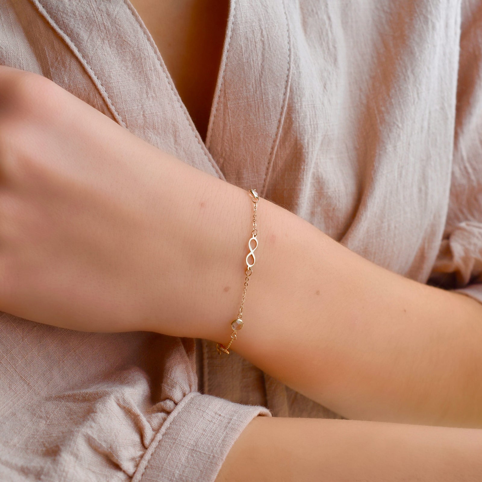 Infinity & Petite 3 Birthstone Bracelet in 14k Gold