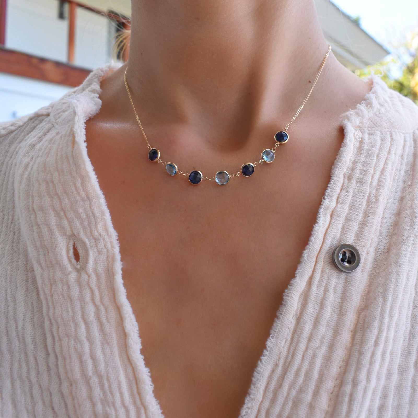 Grand 7 Connected Birthstone Necklace in 14k Gold