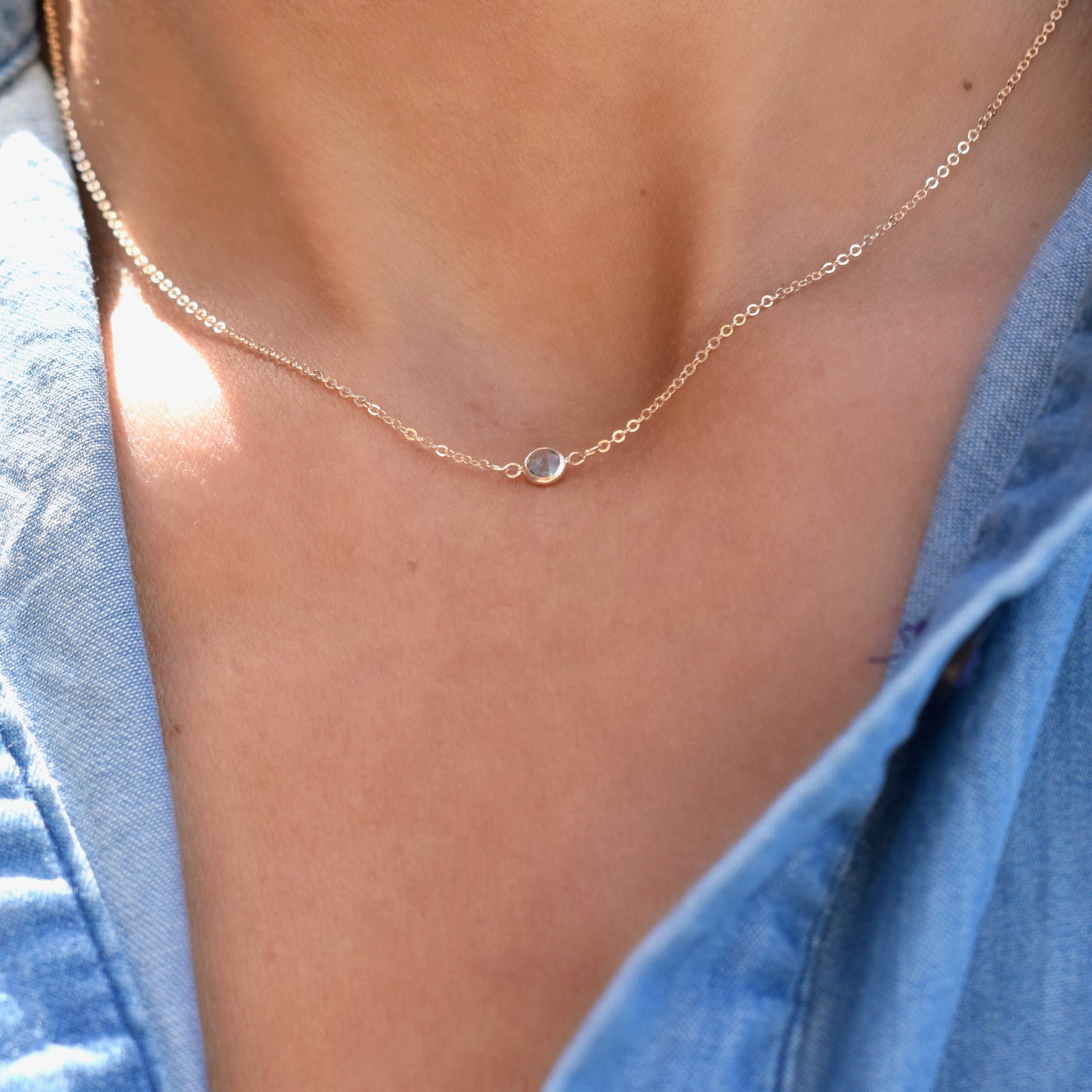 Petite 1 Birthstone Necklace in 14k Gold