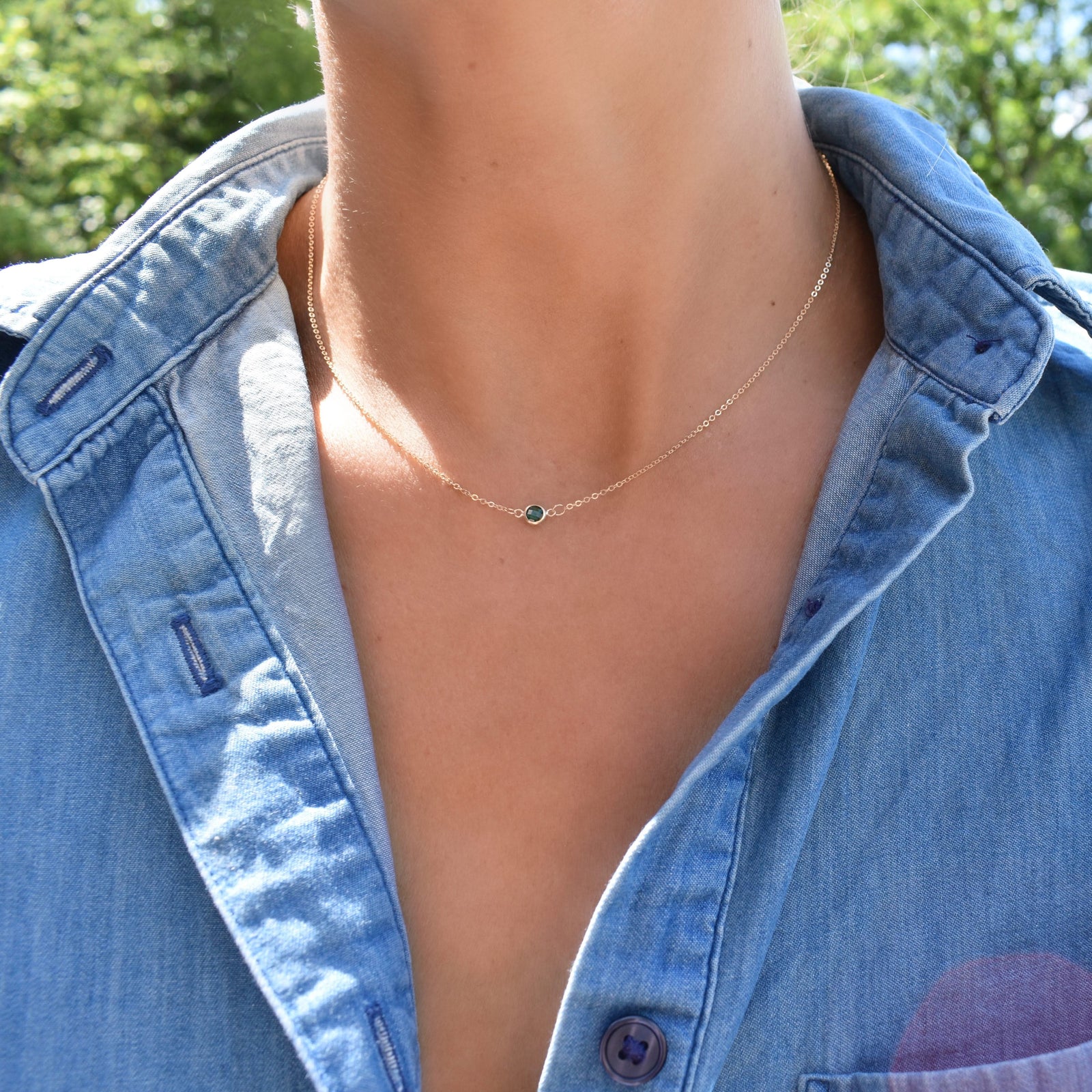 Petite 1 Birthstone Necklace in 14k Gold
