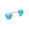 Pair of 14k white gold Grand stud earrings each featuring one 6 mm briolette cut bezel set turquoise