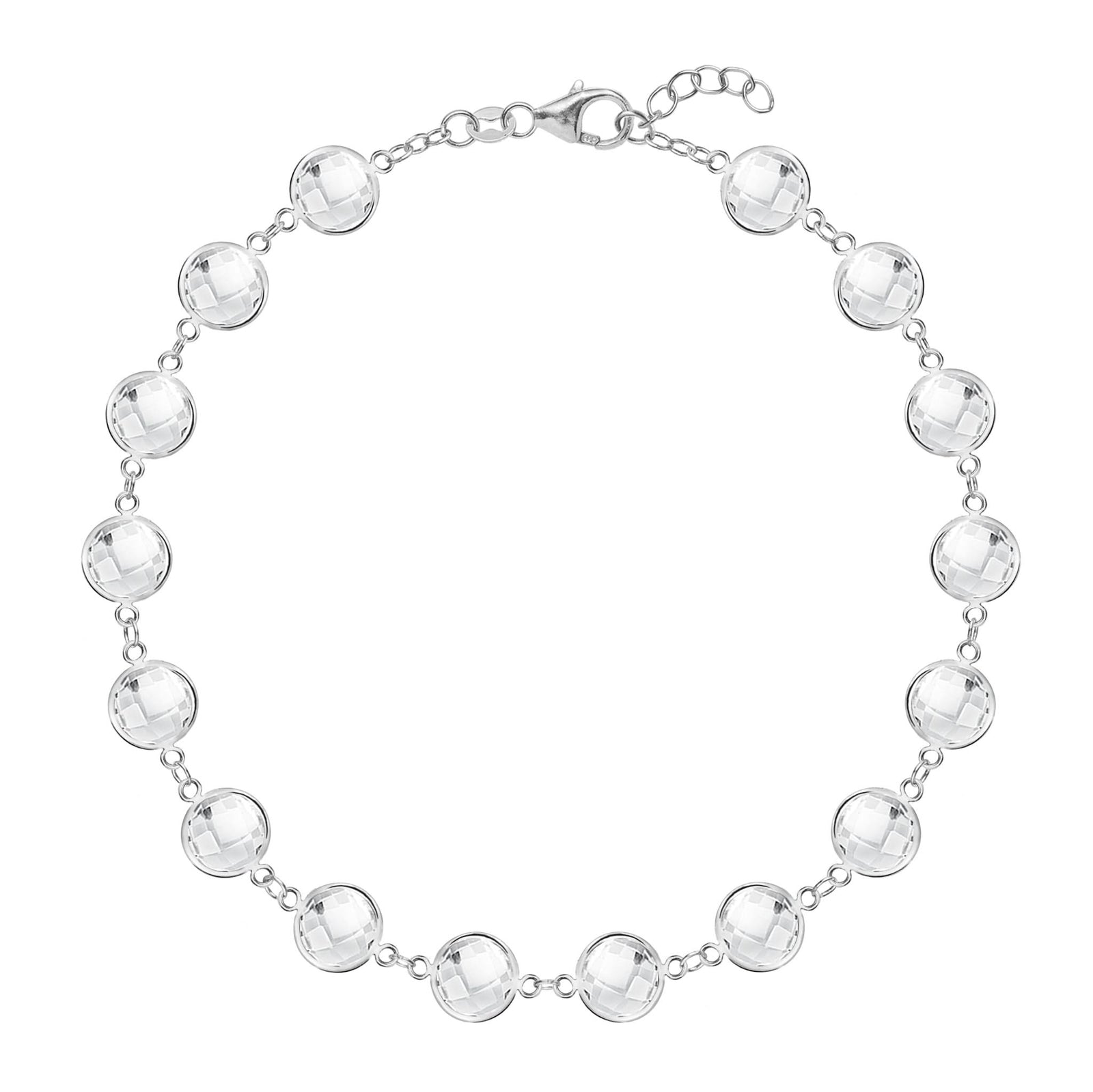Newport Grand 14k white gold bracelet featuring sixteen 6 mm briolette cut bezel set white topaz