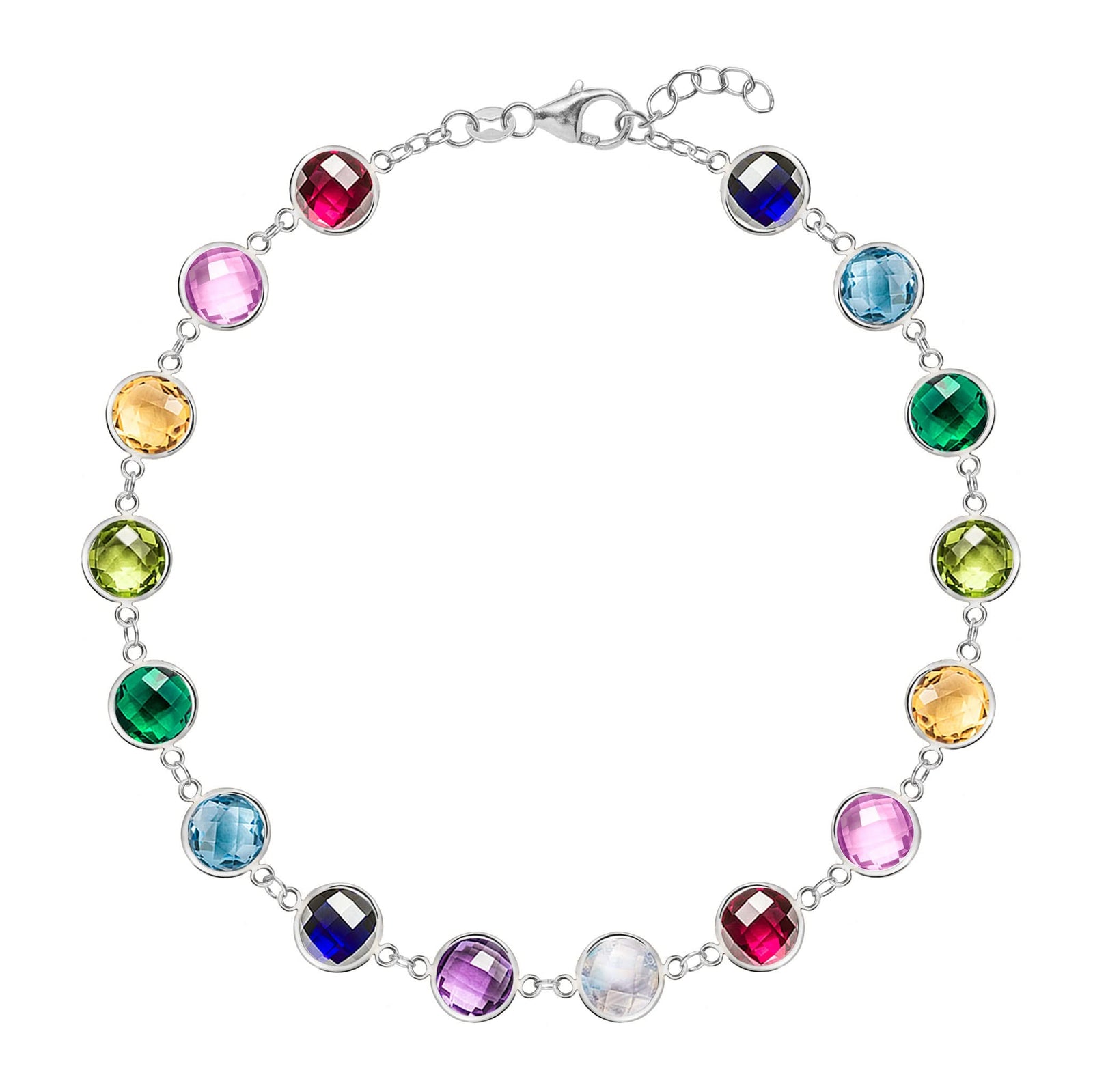 Newport Grand 14k white gold bracelet featuring sixteen 6 mm rainbow hued briolette cut bezel set gemstones