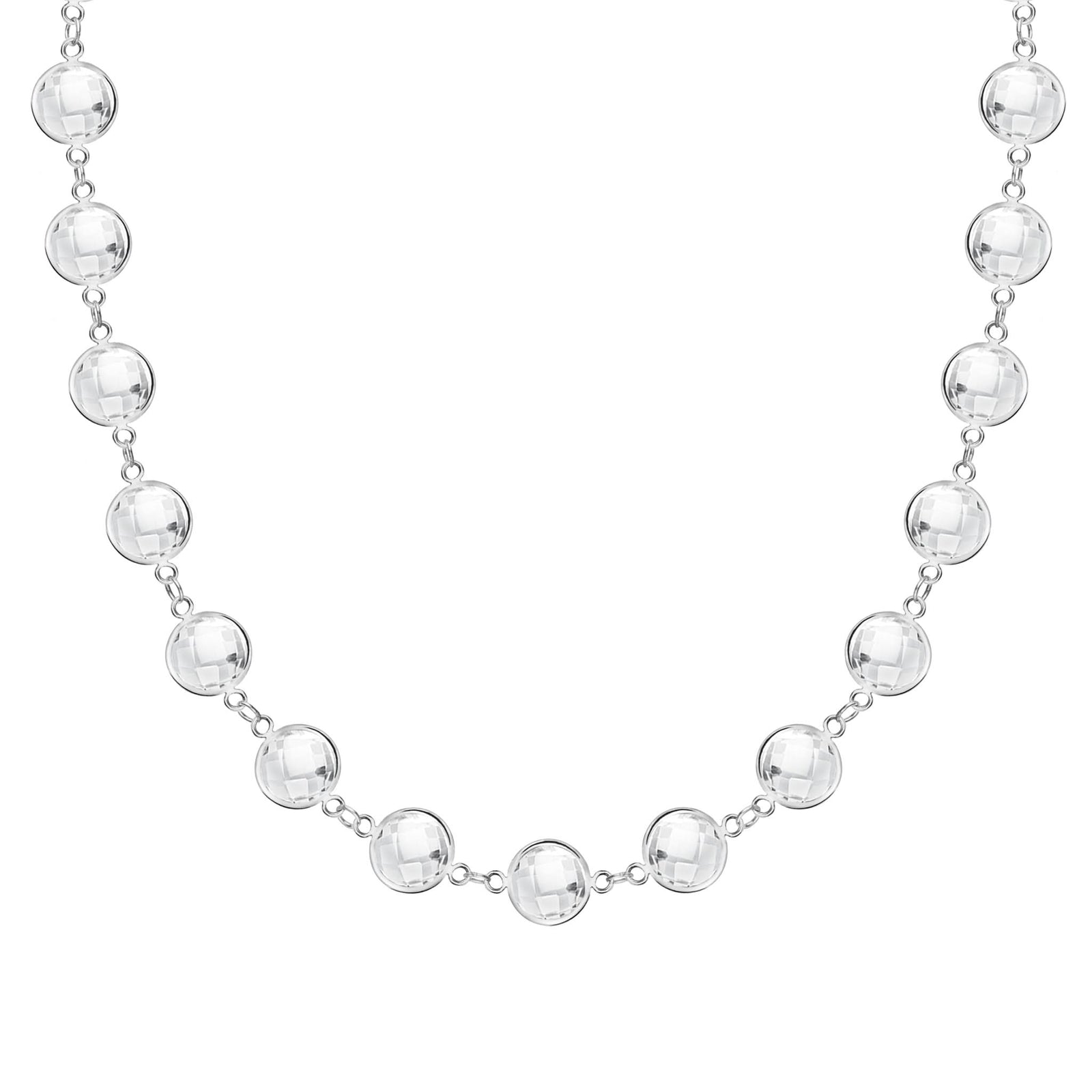 Newport Grand 14k white gold necklace featuring 6 mm briolette cut bezel set white topaz