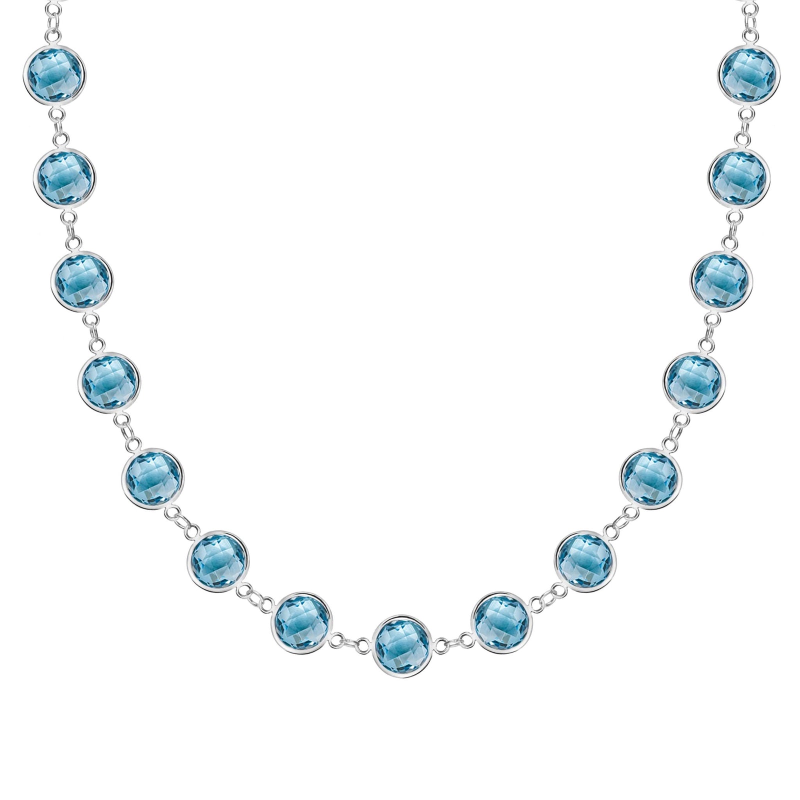 Newport Grand 14k white gold necklace featuring 6 mm briolette cut bezel set Nantucket blue topaz