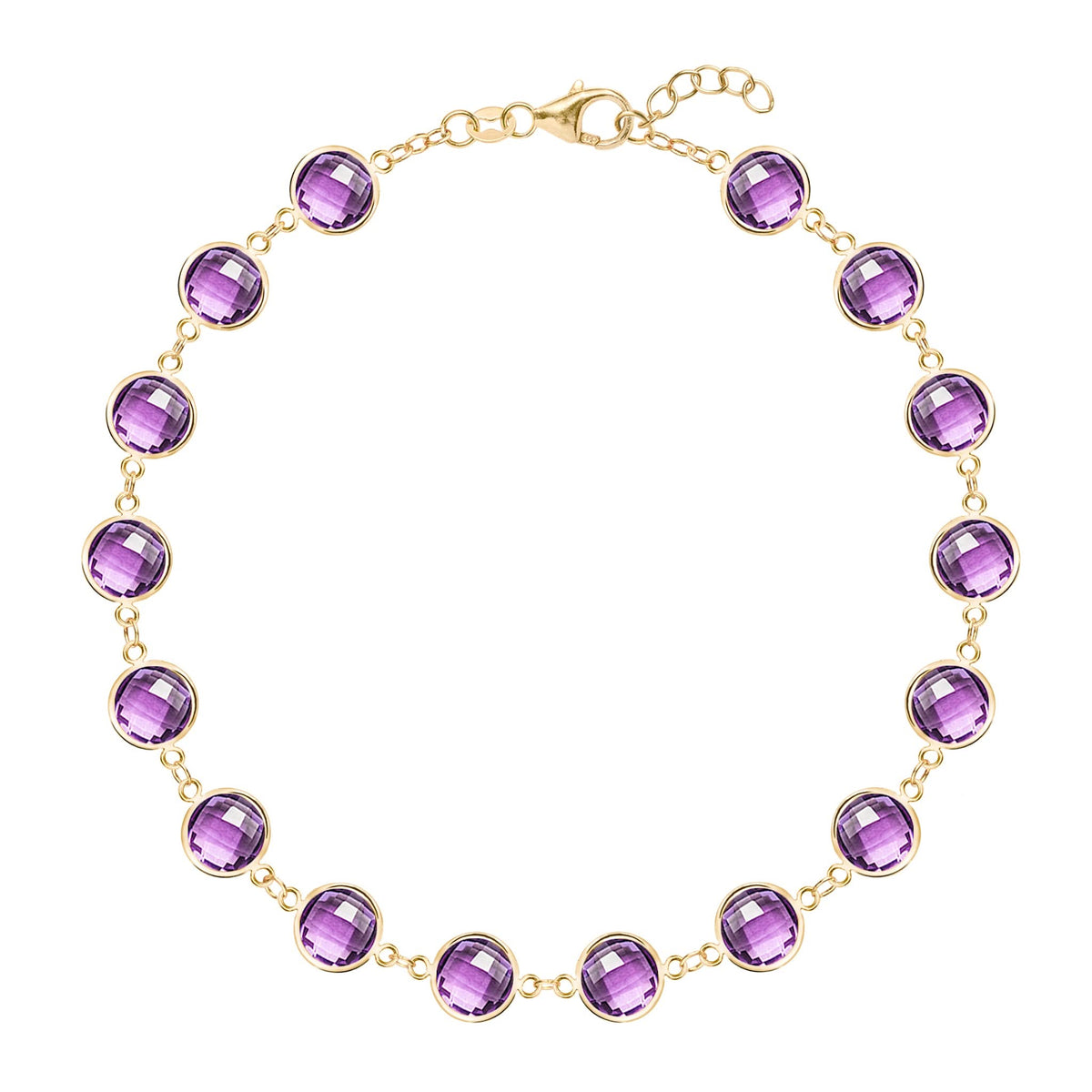 Newport Grand 14k yellow gold bracelet featuring sixteen 6 mm briolette cut bezel set amethysts - front view