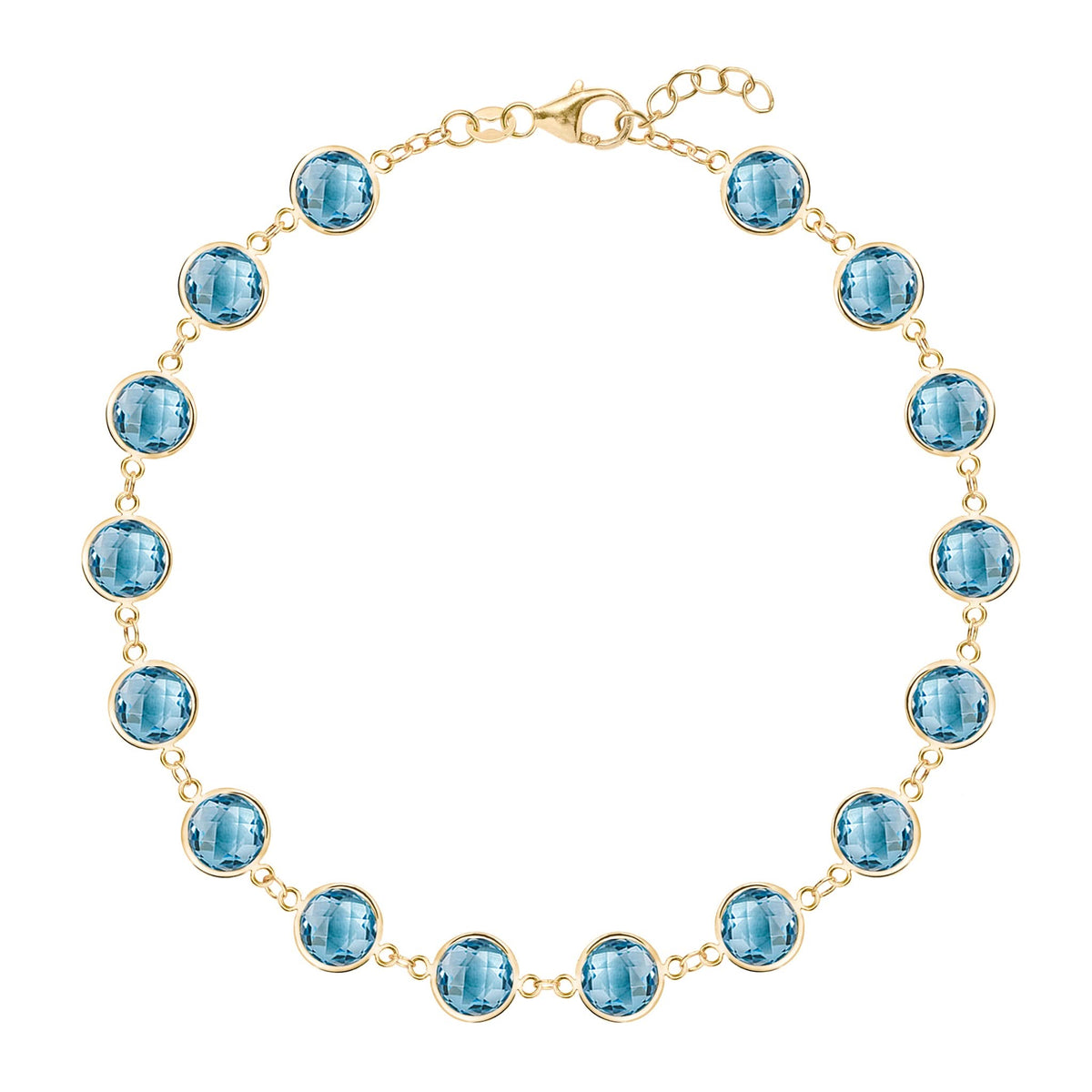 Newport Grand 14k yellow gold bracelet featuring sixteen 6 mm briolette cut bezel set Nantucket blue topaz - front view