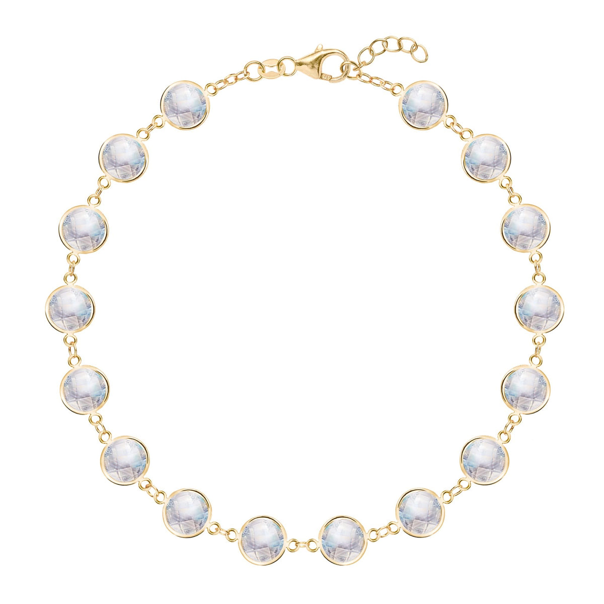 Newport Grand 14k yellow gold bracelet featuring sixteen 6 mm briolette cut bezel set moonstones - front view