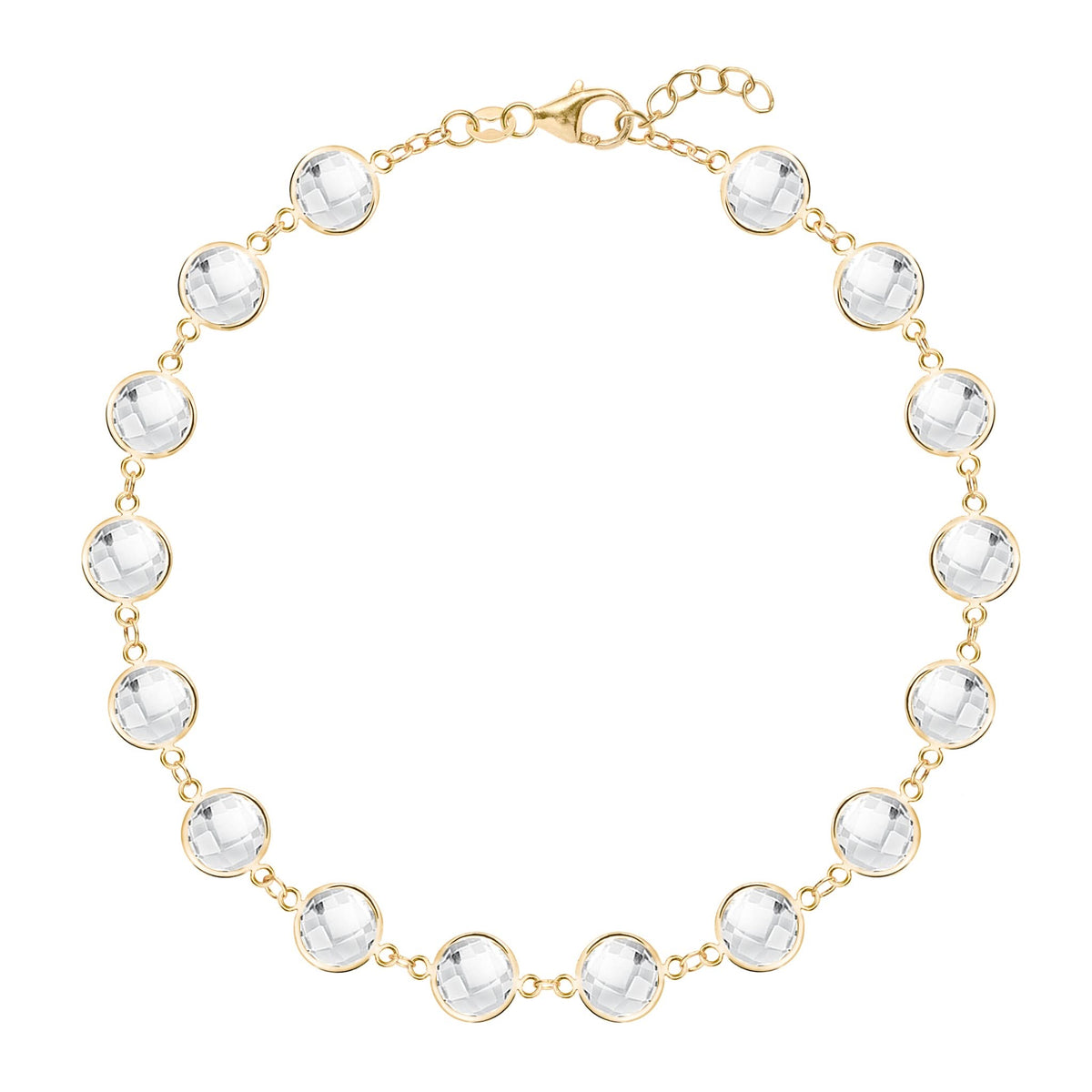 Newport Grand 14k yellow gold bracelet featuring sixteen 6 mm briolette cut bezel set white topaz - front view