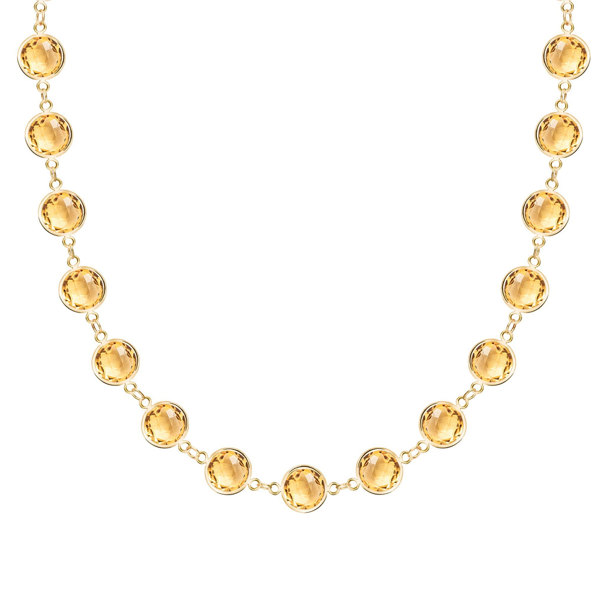 Newport Grand 14k yellow gold necklace featuring 6 mm briolette cut bezel set citrines - front view