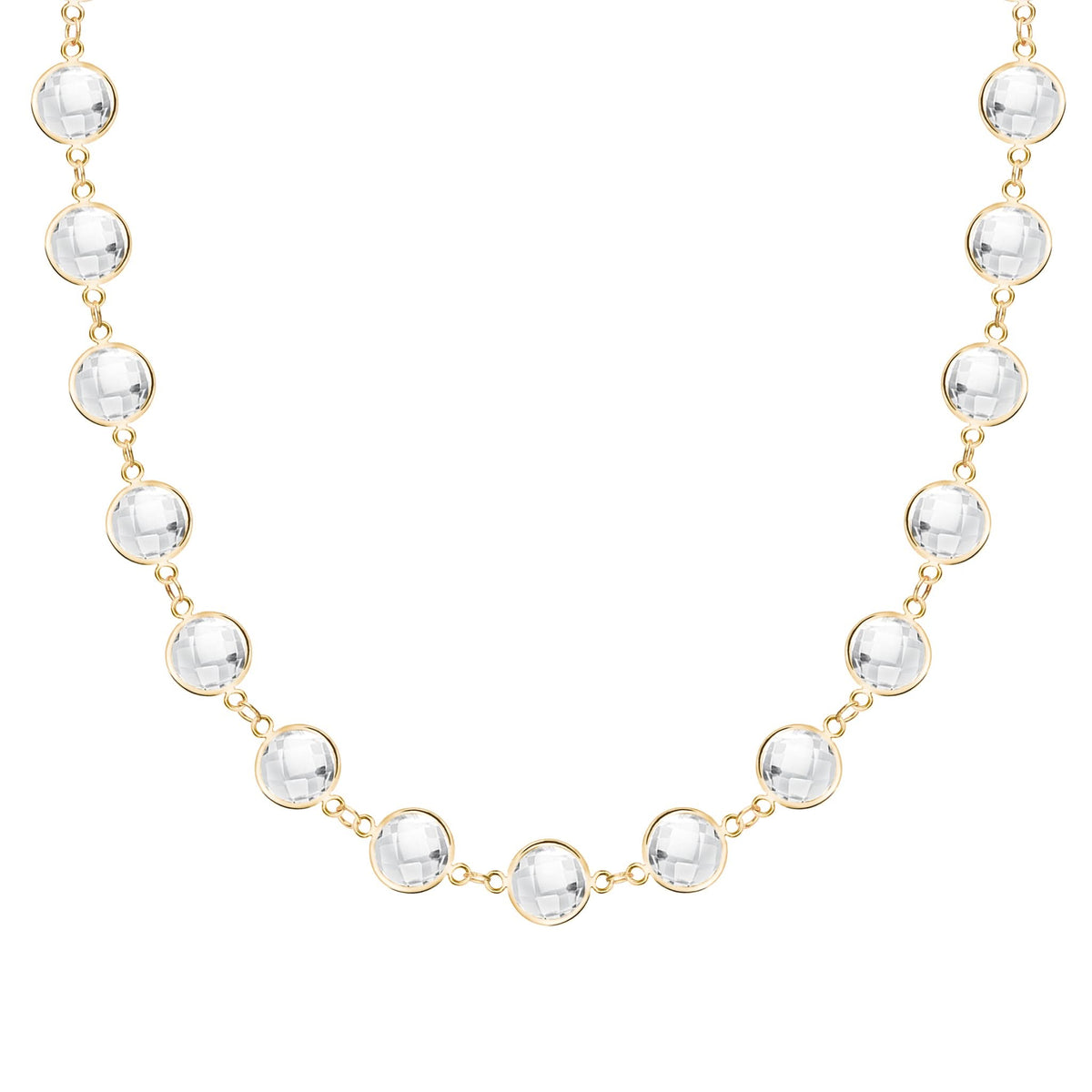 Newport Grand 14k yellow gold necklace featuring 6 mm briolette cut bezel set white topaz - front view