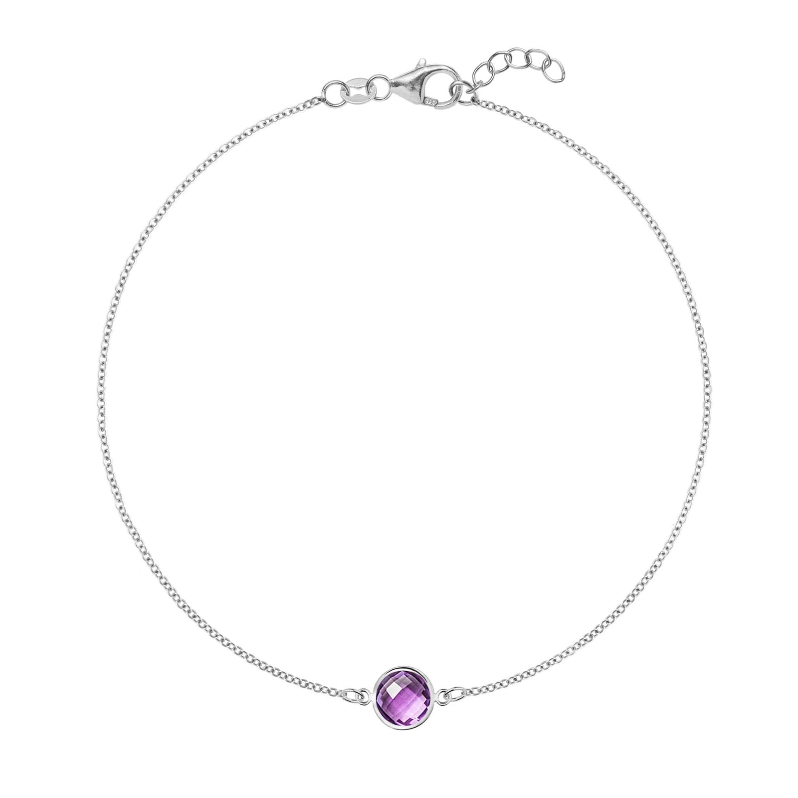 Grand 1.17 mm cable chain bracelet in 14k white gold featuring one 6 mm briolette cut bezel set amethyst