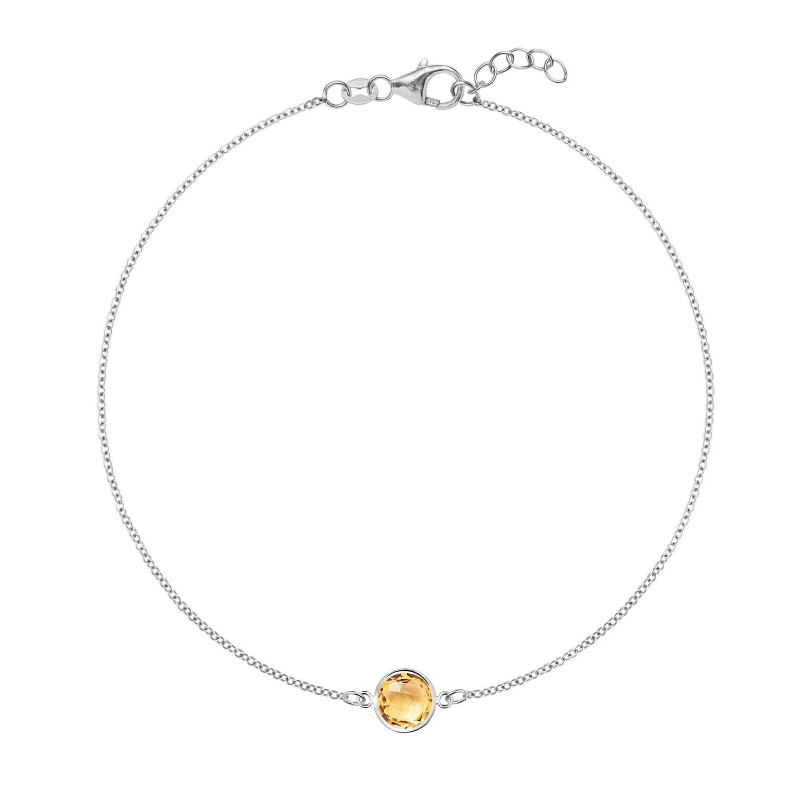Grand 1.17 mm cable chain bracelet in 14k white gold featuring one 6 mm briolette cut bezel set citrine