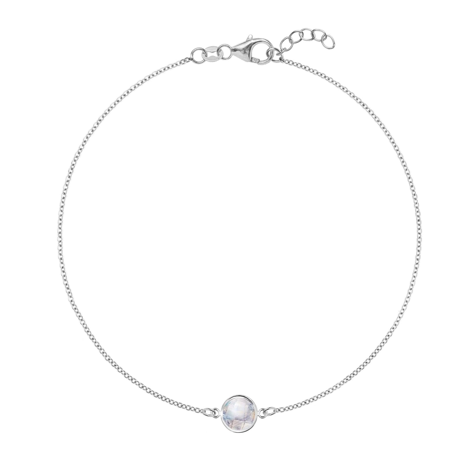 Grand 1.17 mm cable chain bracelet in 14k white gold featuring one 6 mm briolette cut bezel set moonstone