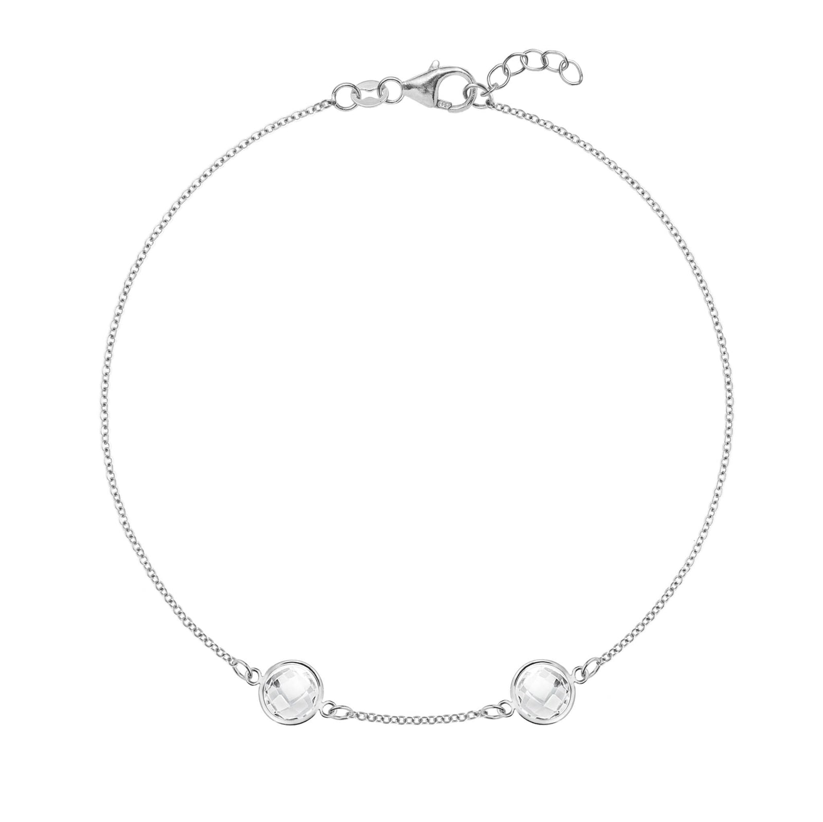 2 Grand 1.17 mm cable chain bracelet in 14k white gold featuring two 6 mm briolette cut bezel set gemstones