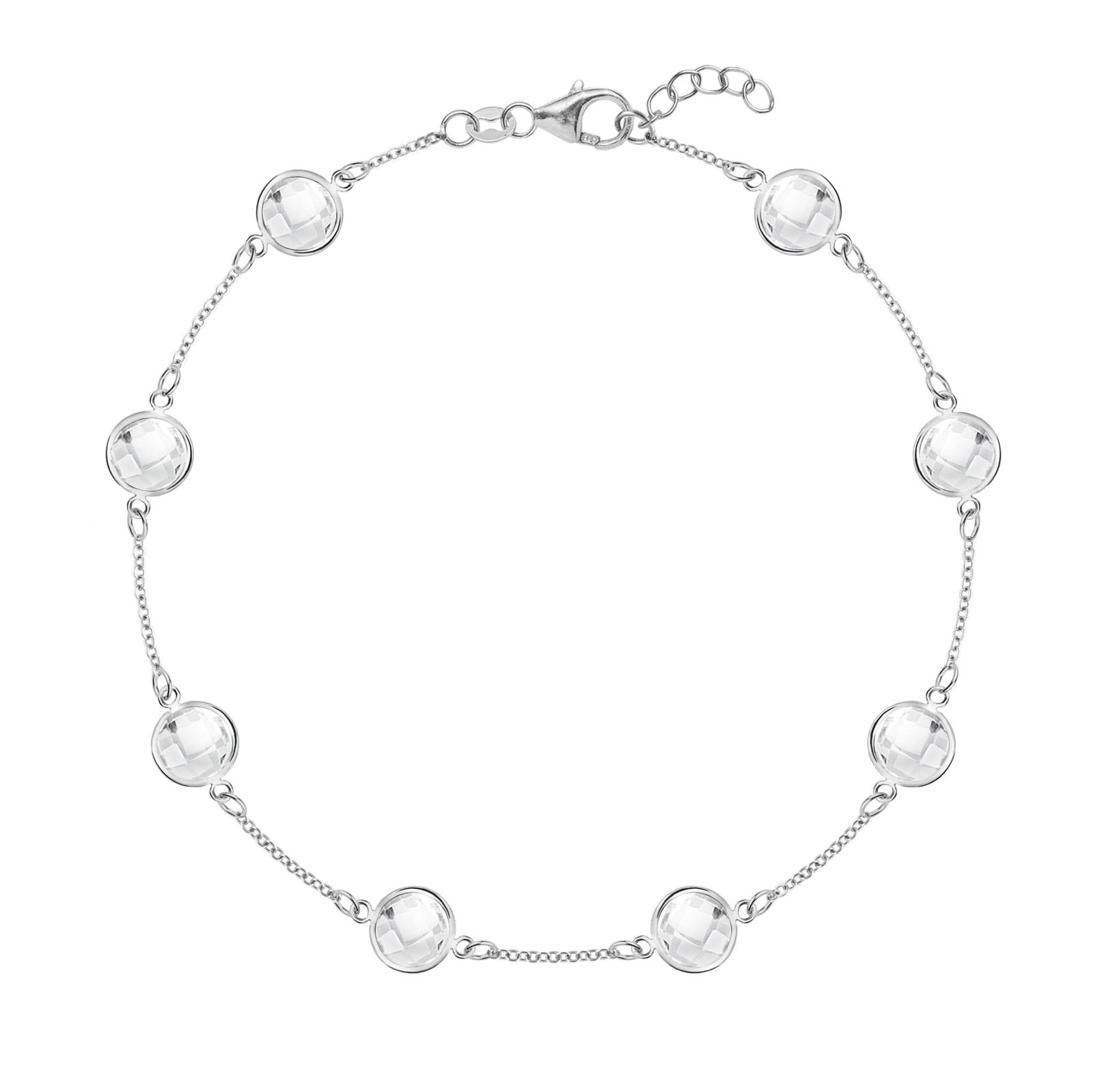 Grand 1.17 mm cable chain bracelet featuring 6 mm briolette cut gemstones bezel set in 14k white gold