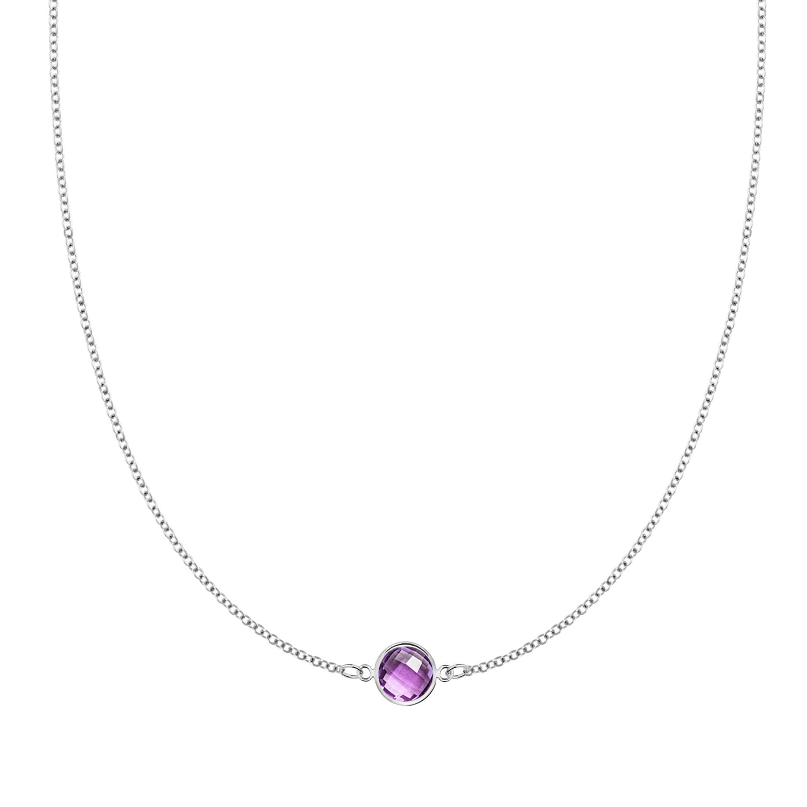 Grand 14k white gold 1.17 mm cable chain necklace featuring one 6 mm briolette cut bezel set amethyst