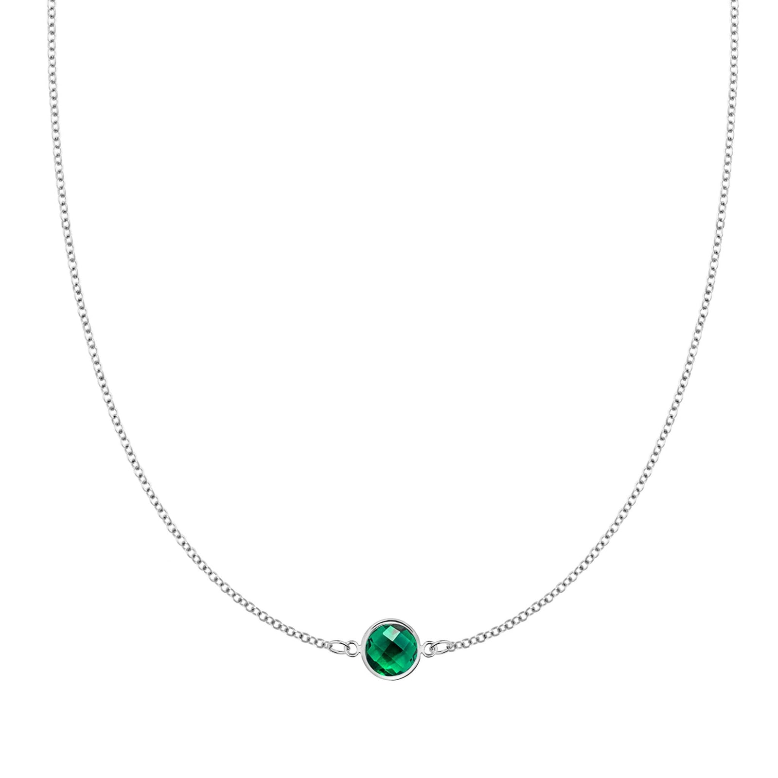 Grand 14k white gold 1.17 mm cable chain necklace featuring one 6 mm briolette cut bezel set emerald