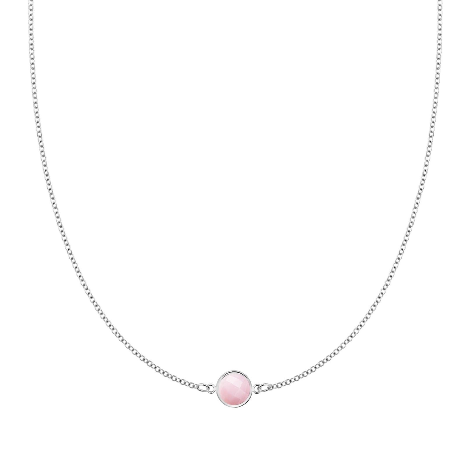 Grand 14k white gold 1.17 mm cable chain necklace featuring one 6 mm briolette cut bezel set pink opal