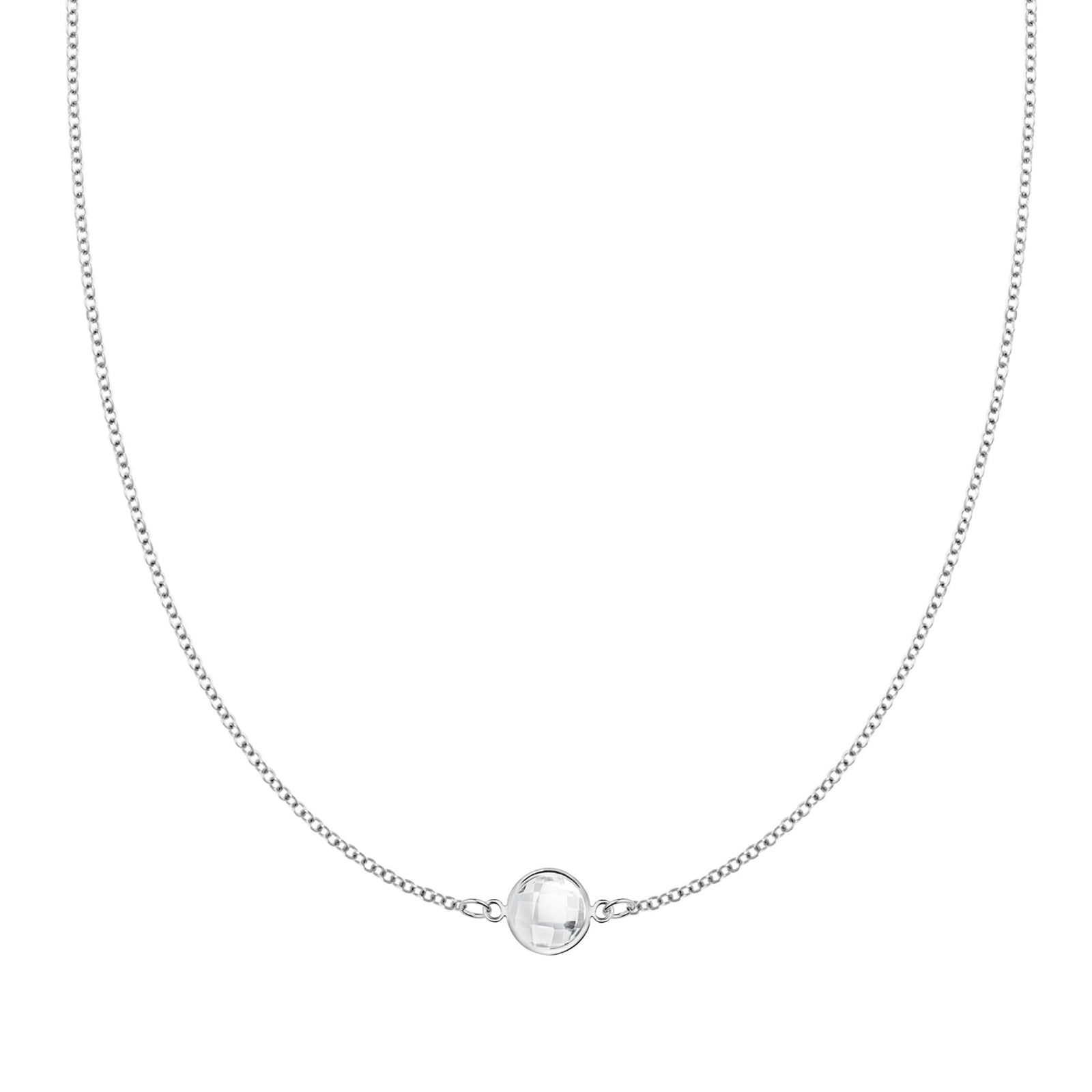Grand 14k white gold 1.17 mm cable chain necklace featuring one 6 mm briolette cut bezel set white topaz