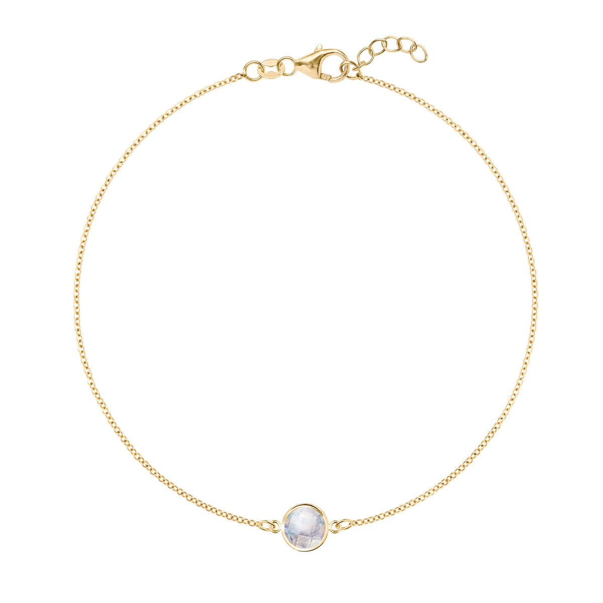 Grand 1.17 mm cable chain bracelet in 14k yellow gold featuring one 6 mm briolette cut bezel set moonstone - front view