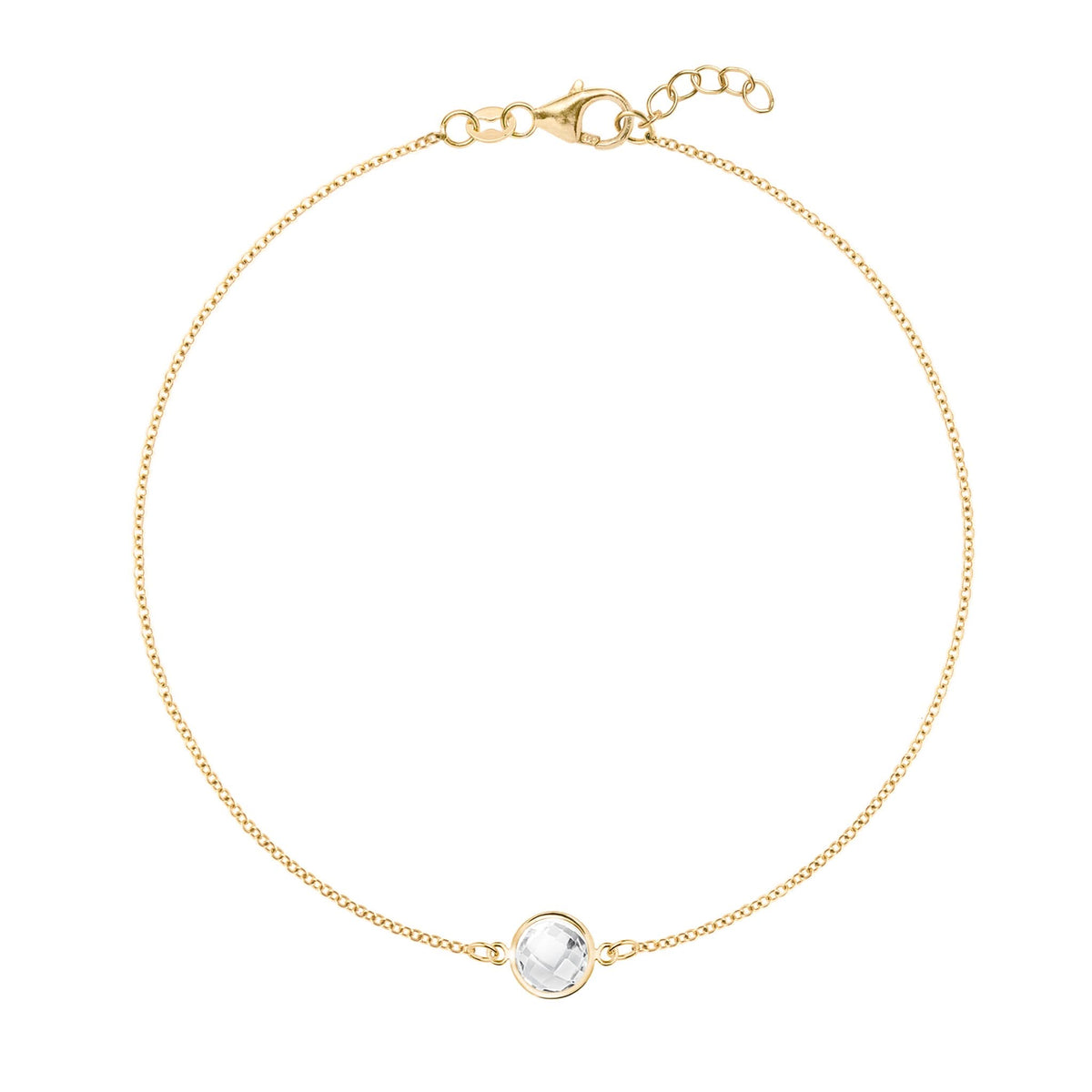 Grand 1.17 mm cable chain bracelet in 14k yellow gold featuring one 6 mm briolette cut bezel set white topaz - front view