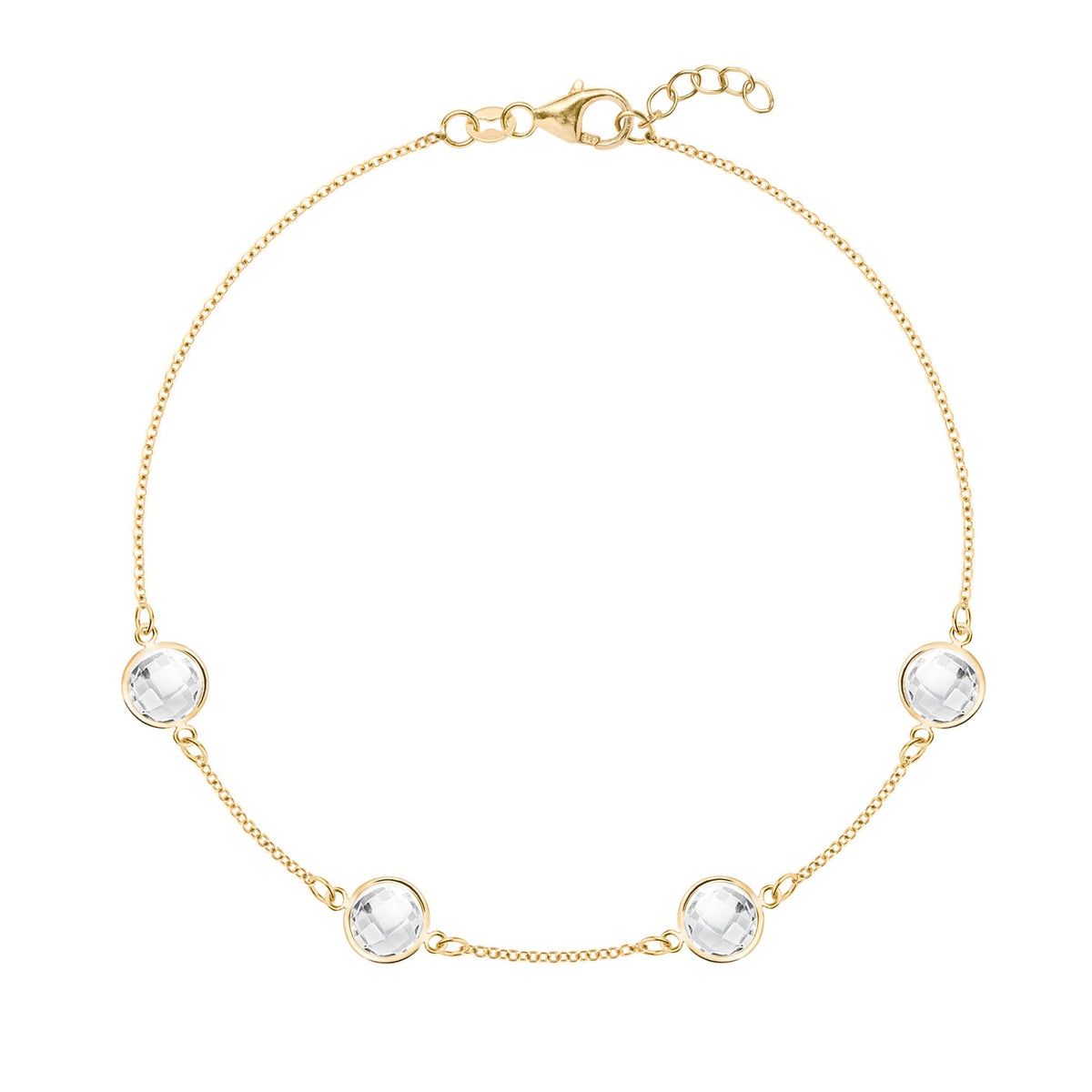 Grand 1.17 mm cable chain bracelet in 14k yellow gold featuring four 6 mm briolette cut bezel set gemstones - front view