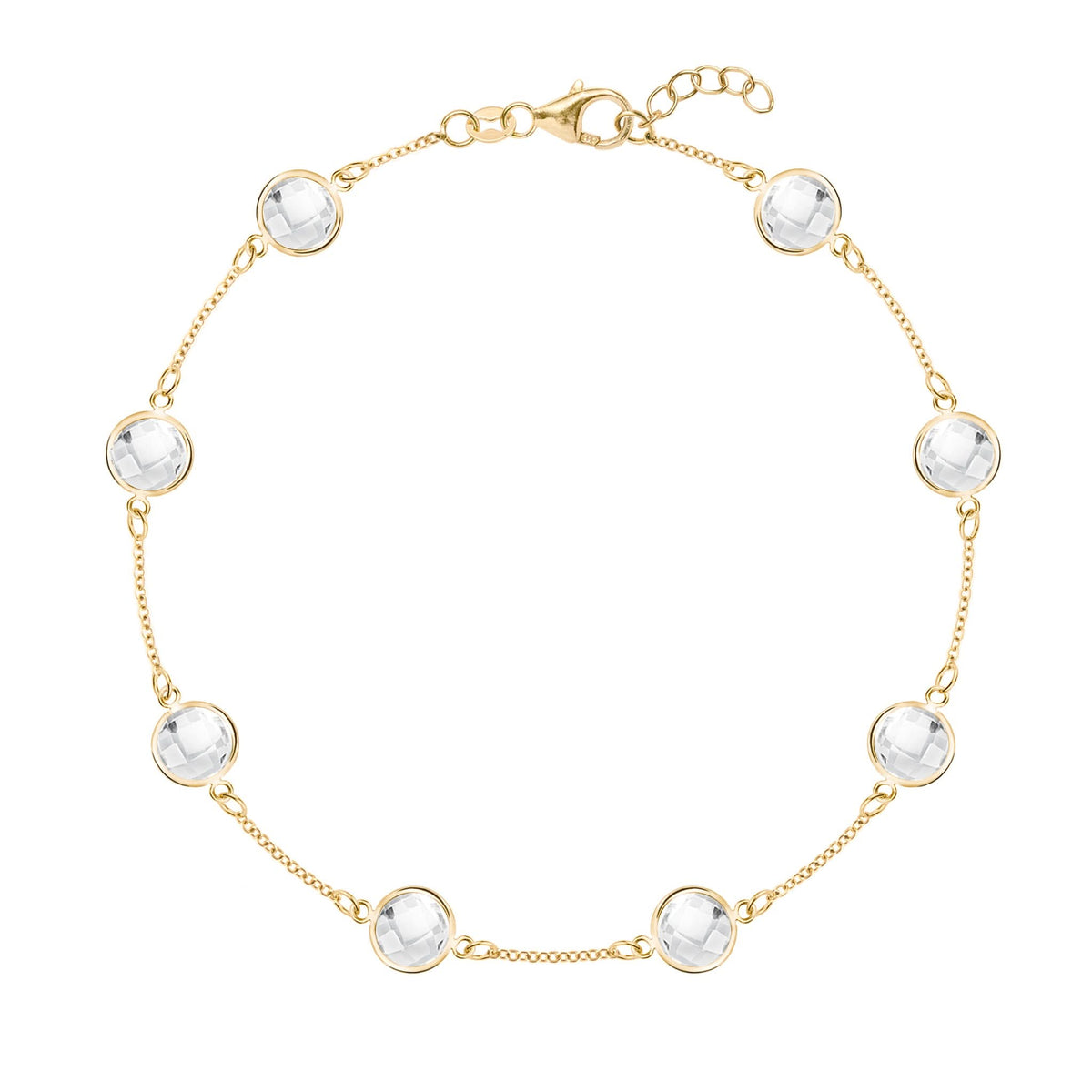 Grand 1.17 mm cable chain bracelet featuring 6 mm briolette cut gemstones bezel set in 14k gold - front view
