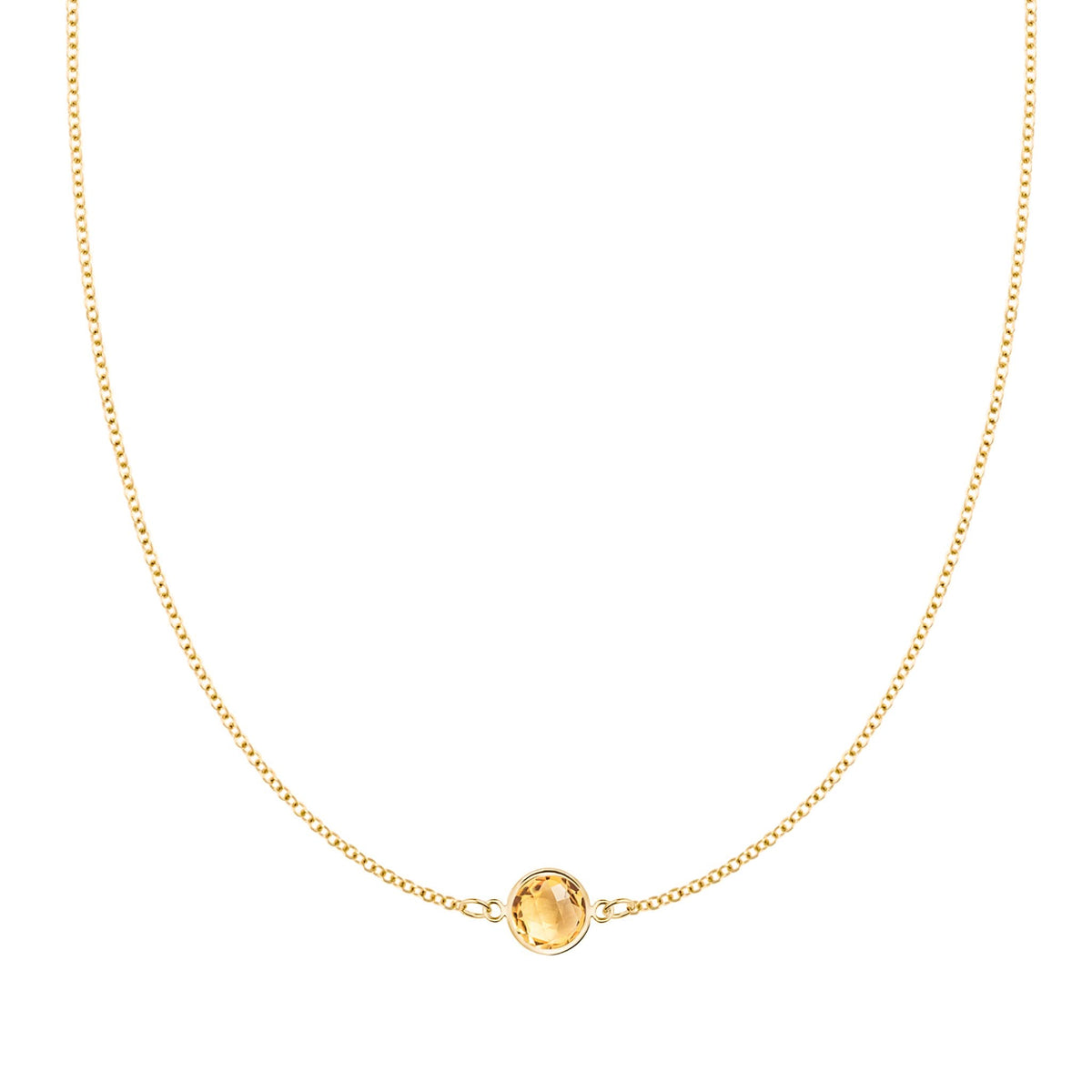 Grand 14k yellow gold 1.17 mm cable chain necklace featuring one 6 mm briolette cut bezel set citrine - front view