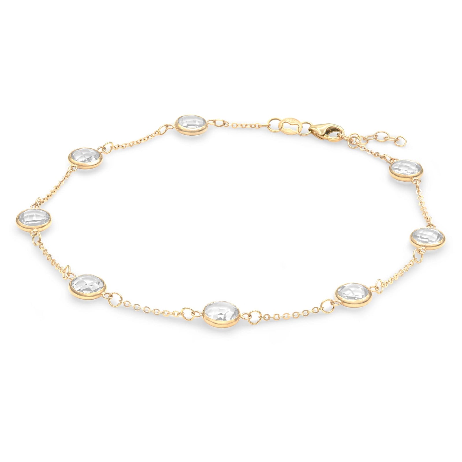 Grand 1.17 mm cable chain bracelet featuring 6 mm briolette cut gemstones bezel set in 14k gold - angled view