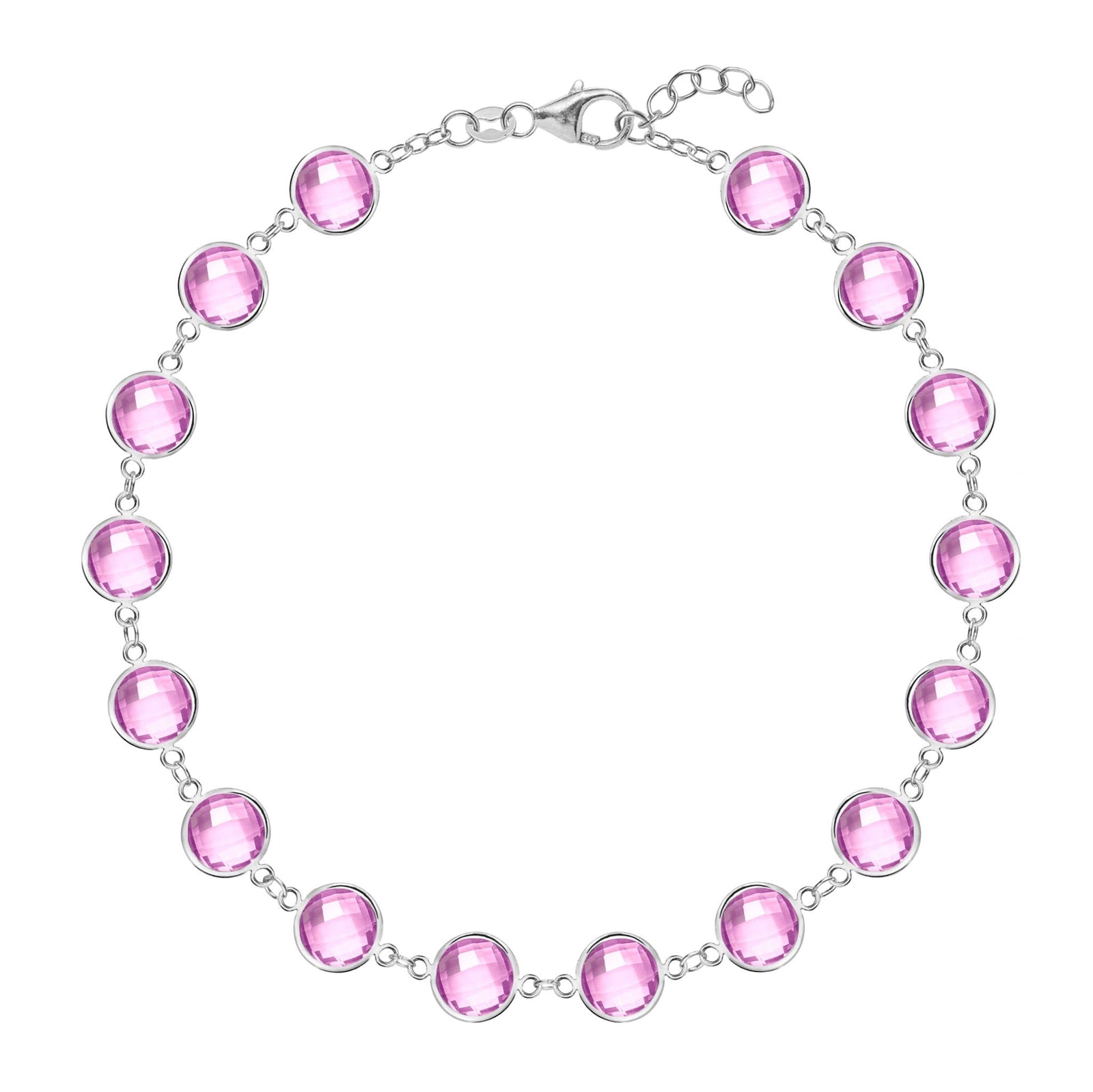 Newport Grand 14k white gold bracelet featuring sixteen 6 mm briolette cut bezel set pink sapphires