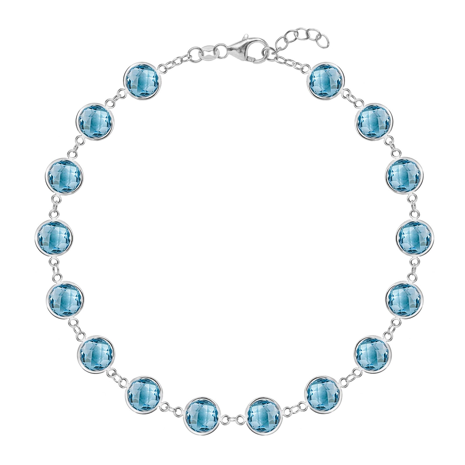 Newport Grand 14k white gold bracelet featuring sixteen 6 mm briolette cut bezel set Nantucket blue topaz