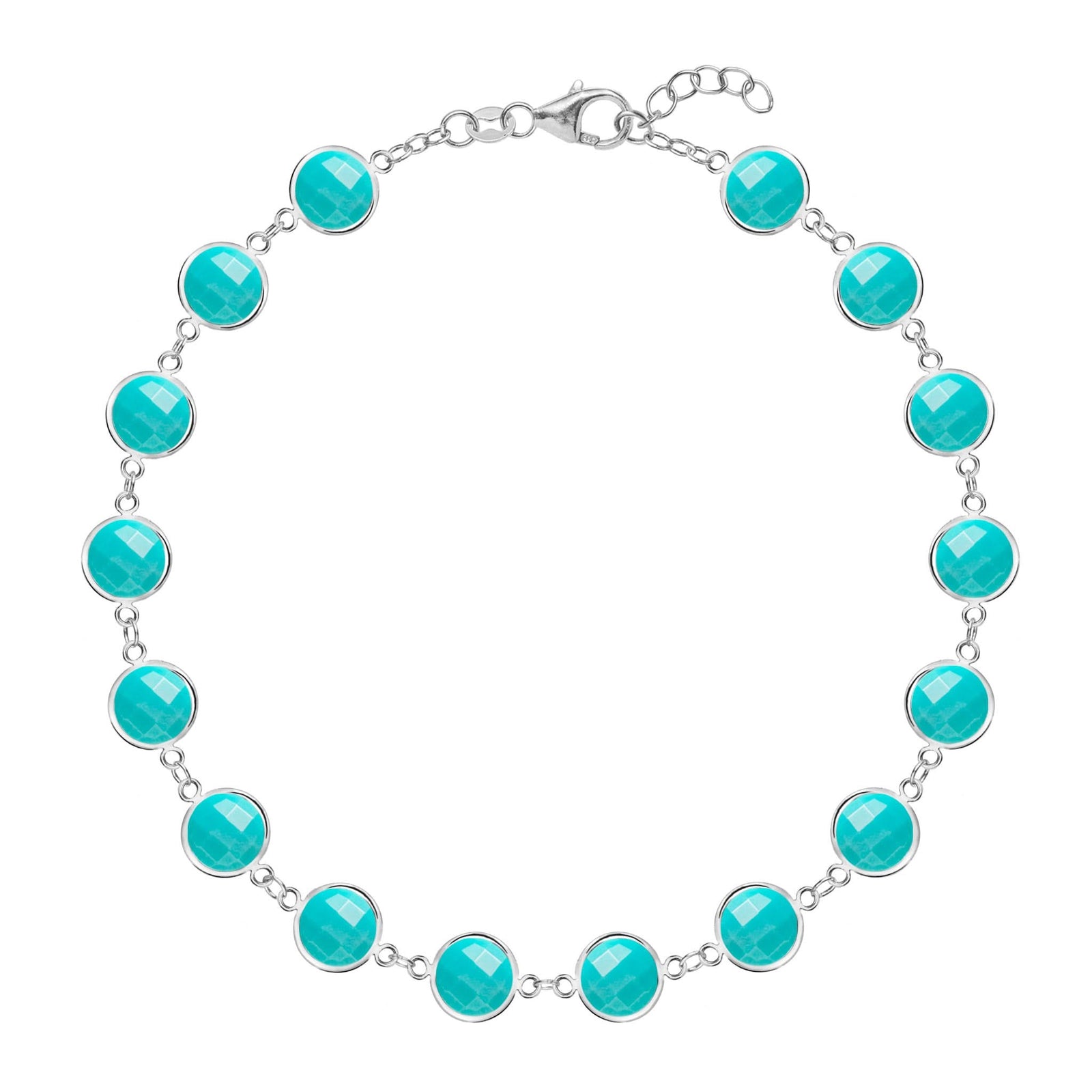 Newport Grand 14k white gold bracelet featuring sixteen 6 mm briolette cut bezel set turquoises