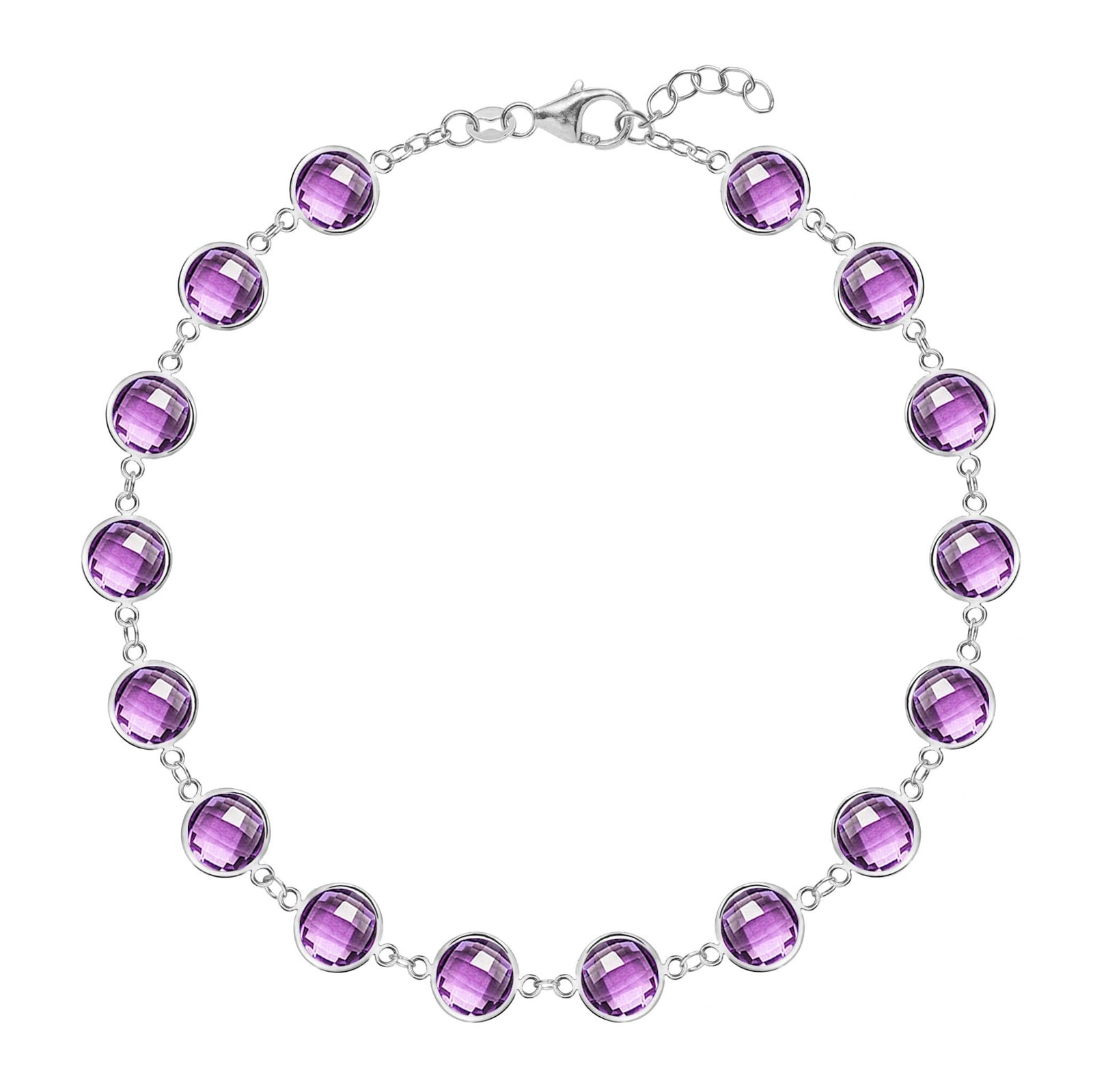 Newport Grand 14k white gold bracelet featuring sixteen 6 mm briolette cut bezel set amethysts