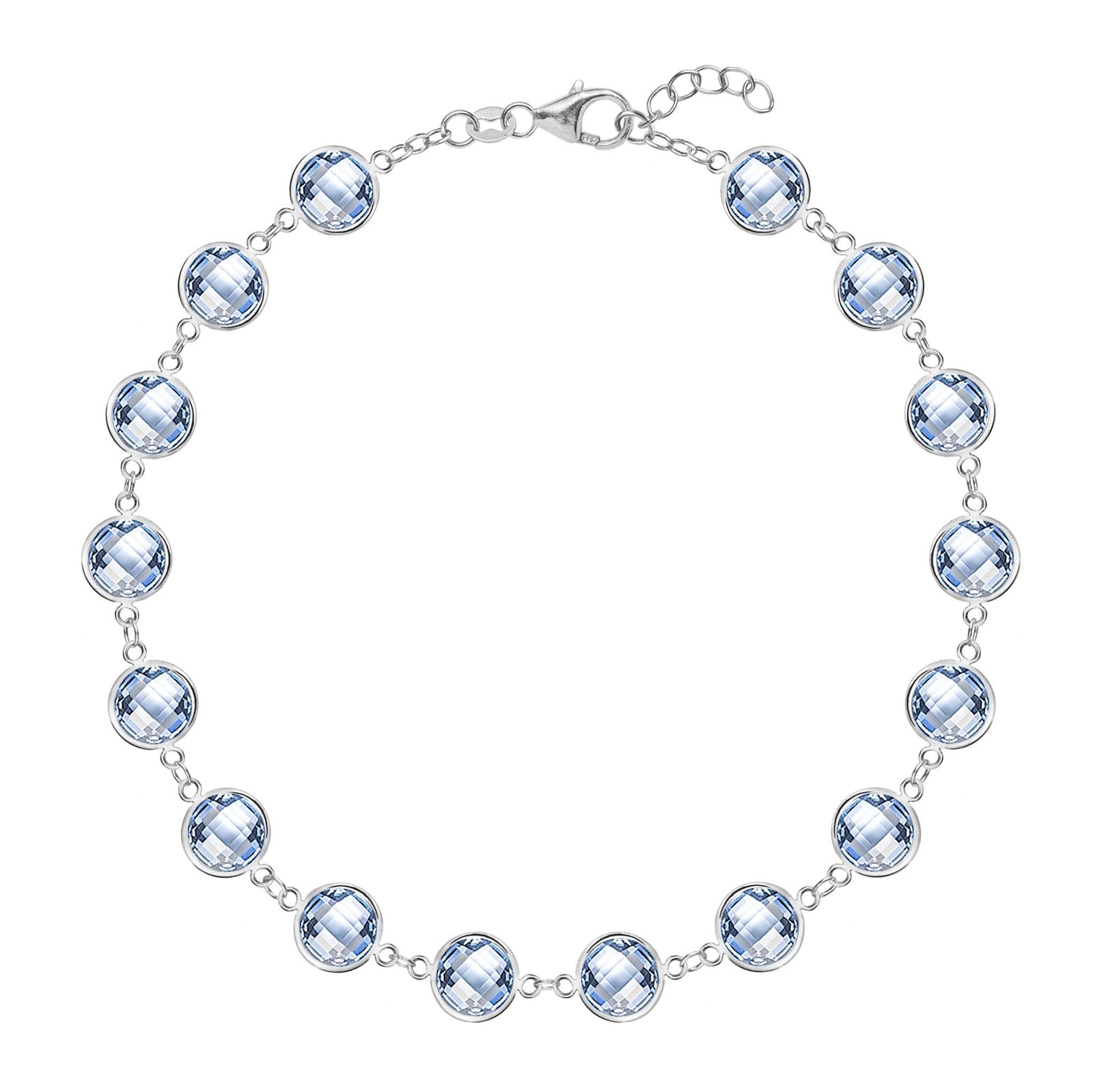 Newport Grand 14k white gold bracelet featuring sixteen 6 mm briolette cut bezel set aquamarines