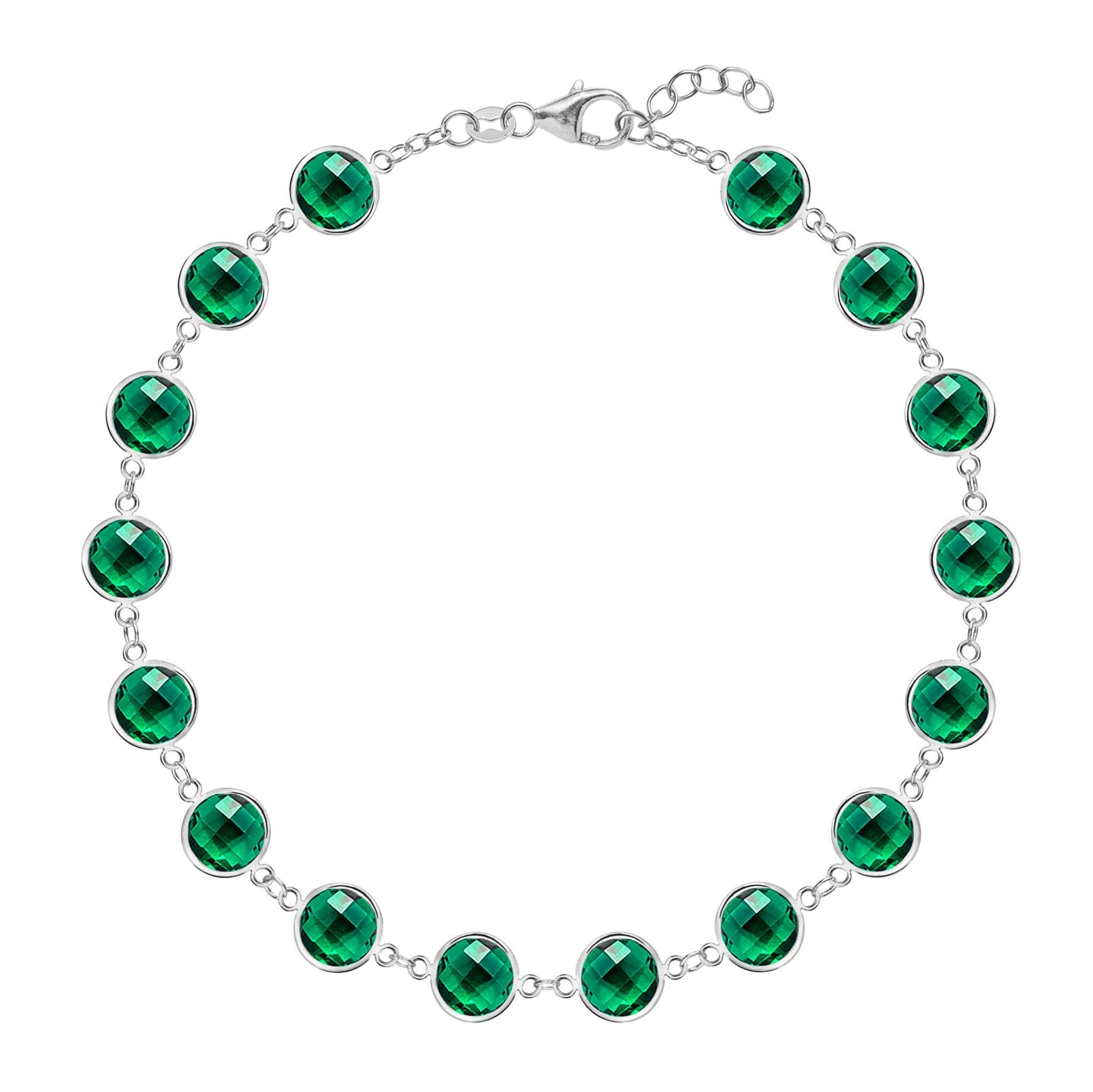 Newport Grand 14k white gold bracelet featuring sixteen 6 mm briolette cut bezel set emeralds
