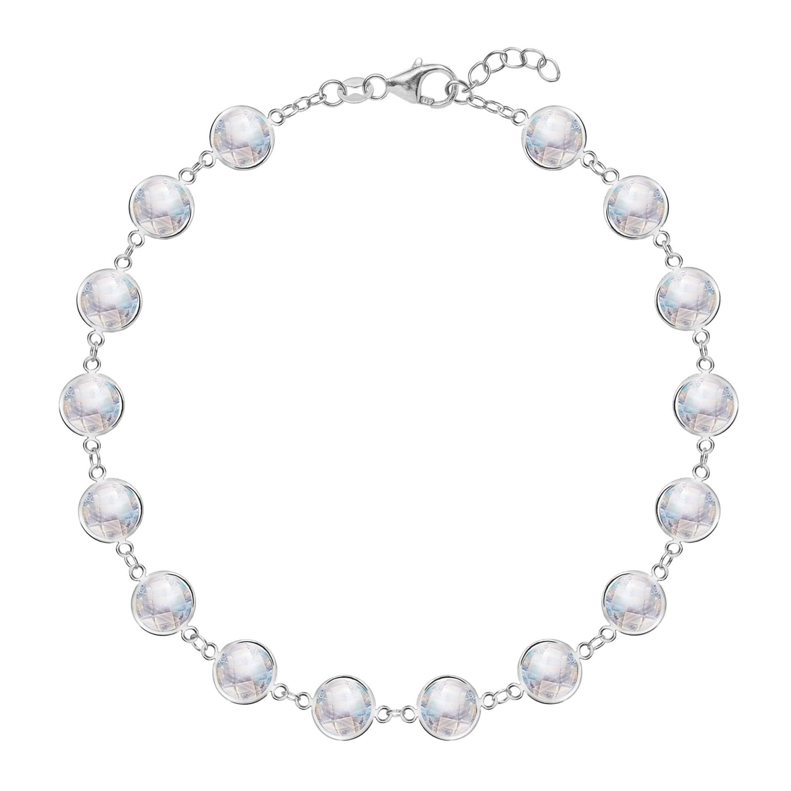 Newport Grand 14k white gold bracelet featuring sixteen 6 mm briolette cut bezel set moonstones